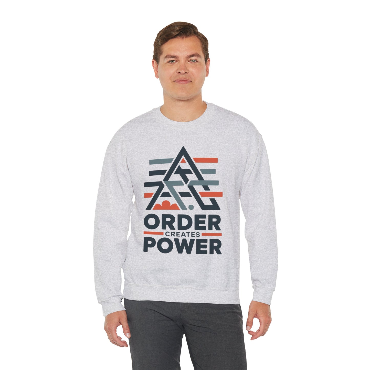 Men's Sweatshirt Order Creates Power, Minimal Geometric Motivational Graphic Pullover, Heavy Blend™ Crewneck Sweatshirt