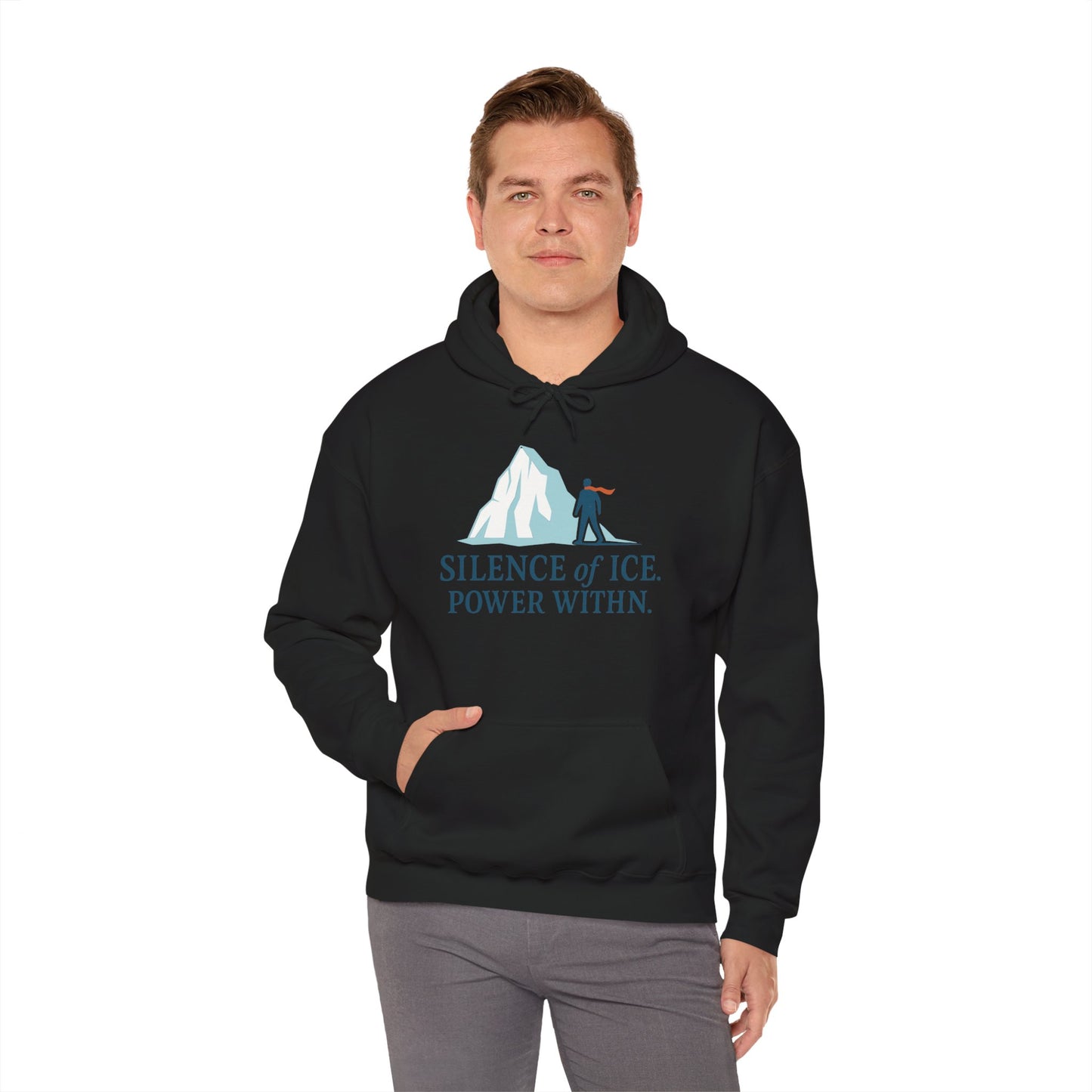 Men's Heavy Blend™ Hooded Sweatshirt, Silence of Ice Power Within Hoodie, Nordic Minimal Iceberg Graphic Streetwear