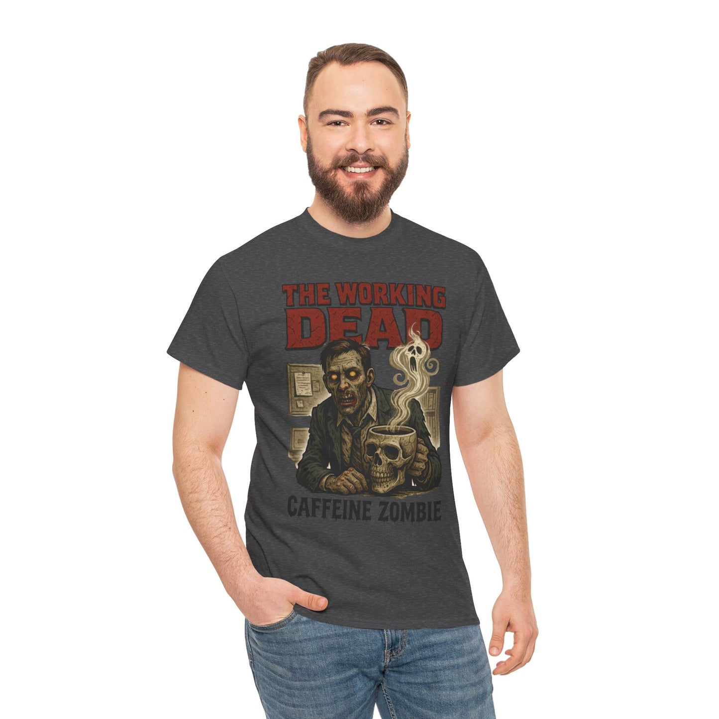 The Working Dead Men's Funny Zombie Work T-Shirt, Office Humor Tee, Halloween Office Tee, Coffee Zombie Shirt