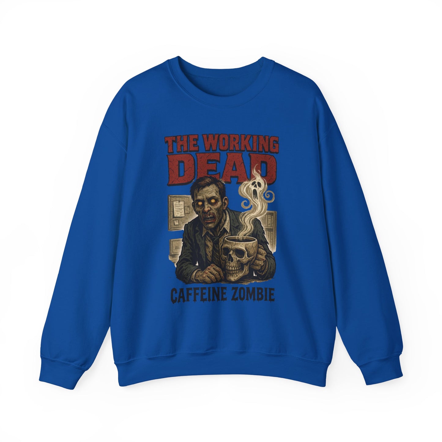 The Working Dead Men's Funny Zombie Sweatshirt, Office Humor Crewneck, Halloween Zombie Top, Coffee Zombie Sweatshirt