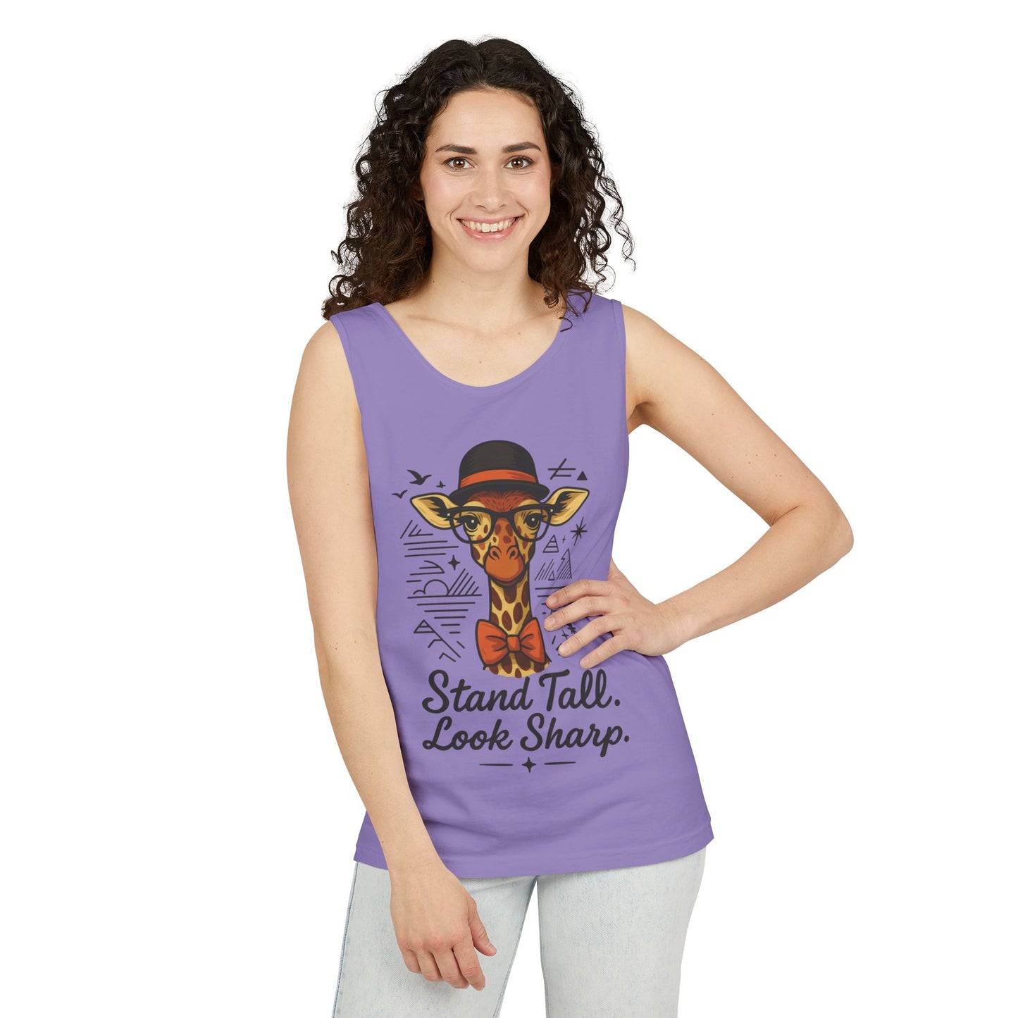 Giraffe Inspirational Tank Top, Stand Tall Look Sharp Shirt, Unisex Summer Apparel, Cute Animal Gift, Zoo Lover's Fashion