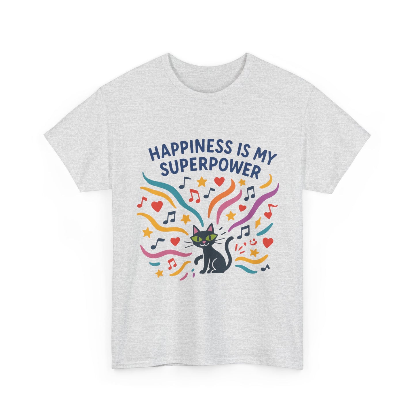 Happiness is My Superpower Tee - Fun Womens Cotton T-Shirt, Gift for Cat Lovers, Cute Pet Apparel, Everyday Wear, Positive Vibes