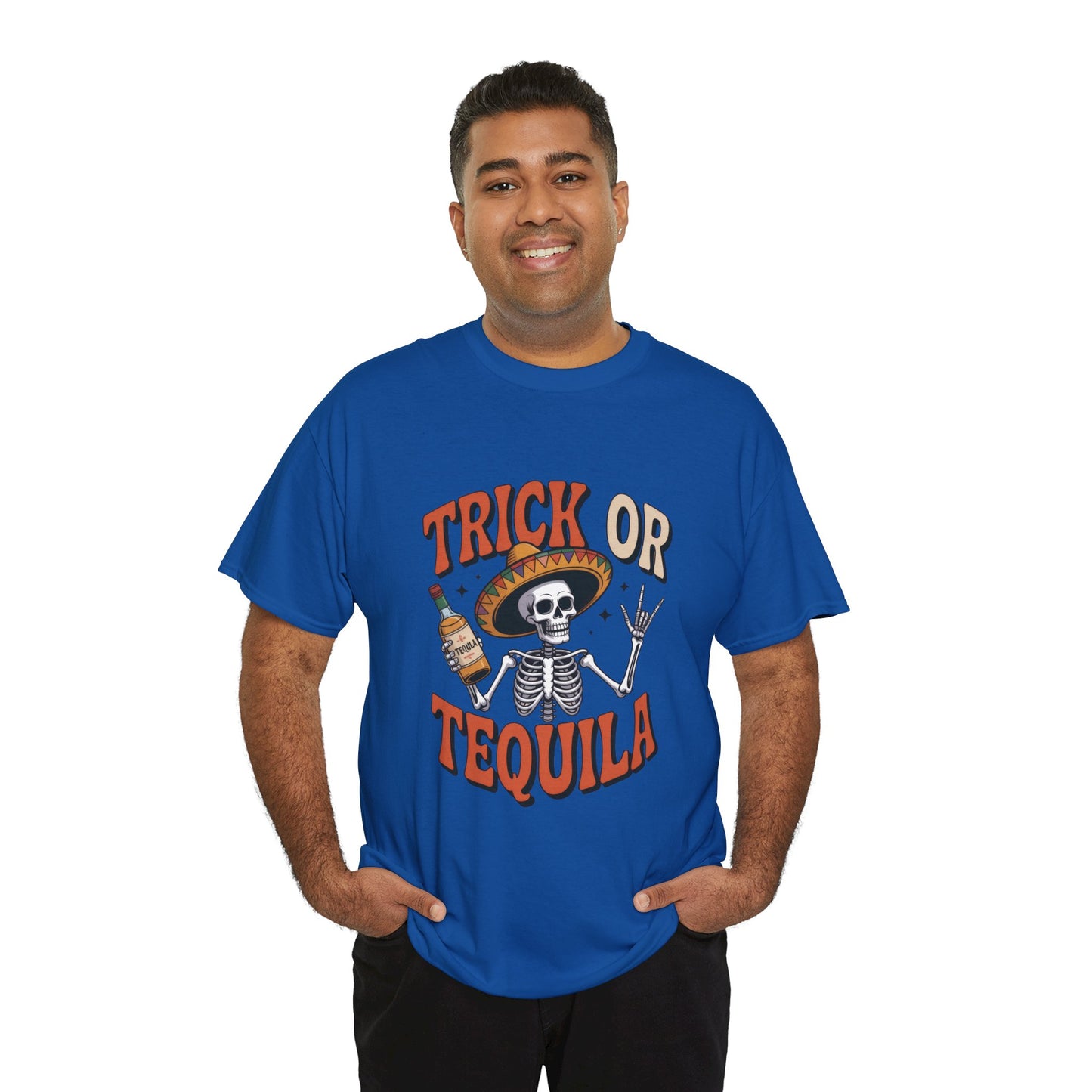 Trick or Tequila Skeleton Men's T-Shirt , Funny Halloween Drinking Party Tee for Men