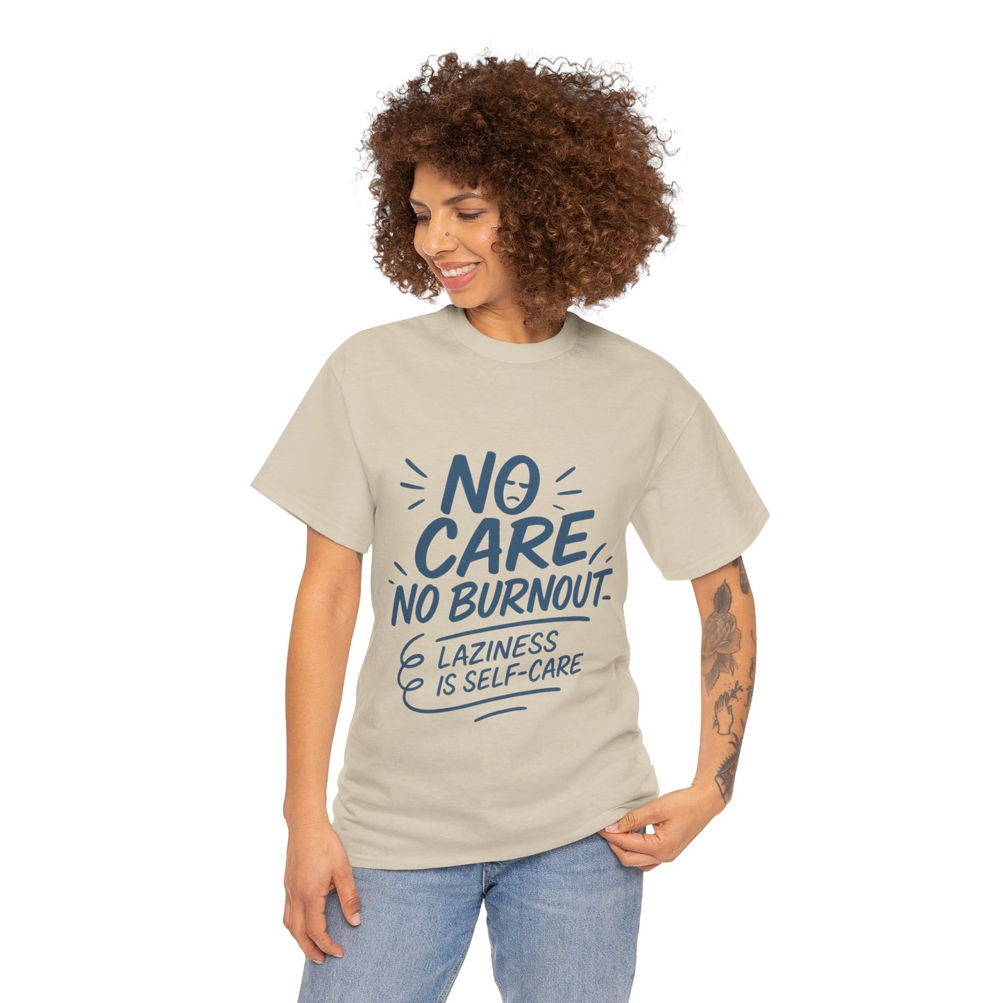 Funny Lazy Life Mens T-Shirt, No Care No Burnout Quote Shirt, Casual Relaxed Fit Tee, Humor Gift for Him, Gift for Mental Health Awareness