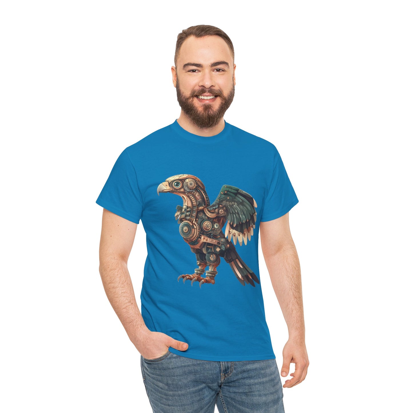 Steampunk Eagle Mens Tee, Cotton Tee with Mechanical Bird Design, Vintage Graphic Shirt, Gift for Bird Lovers, Unique Art Apparel