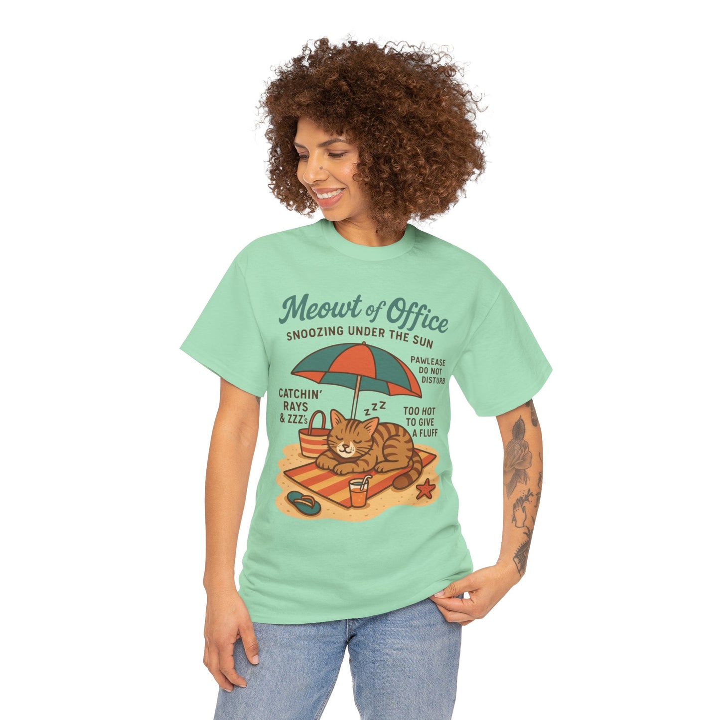 Cat Shirt, Cute Beach Cat Womens T-Shirt, Funny Summer Vacation Tee, Lazy Cat Humor Gift, Cat Lover T-Shirt, Vacation Humor Tee