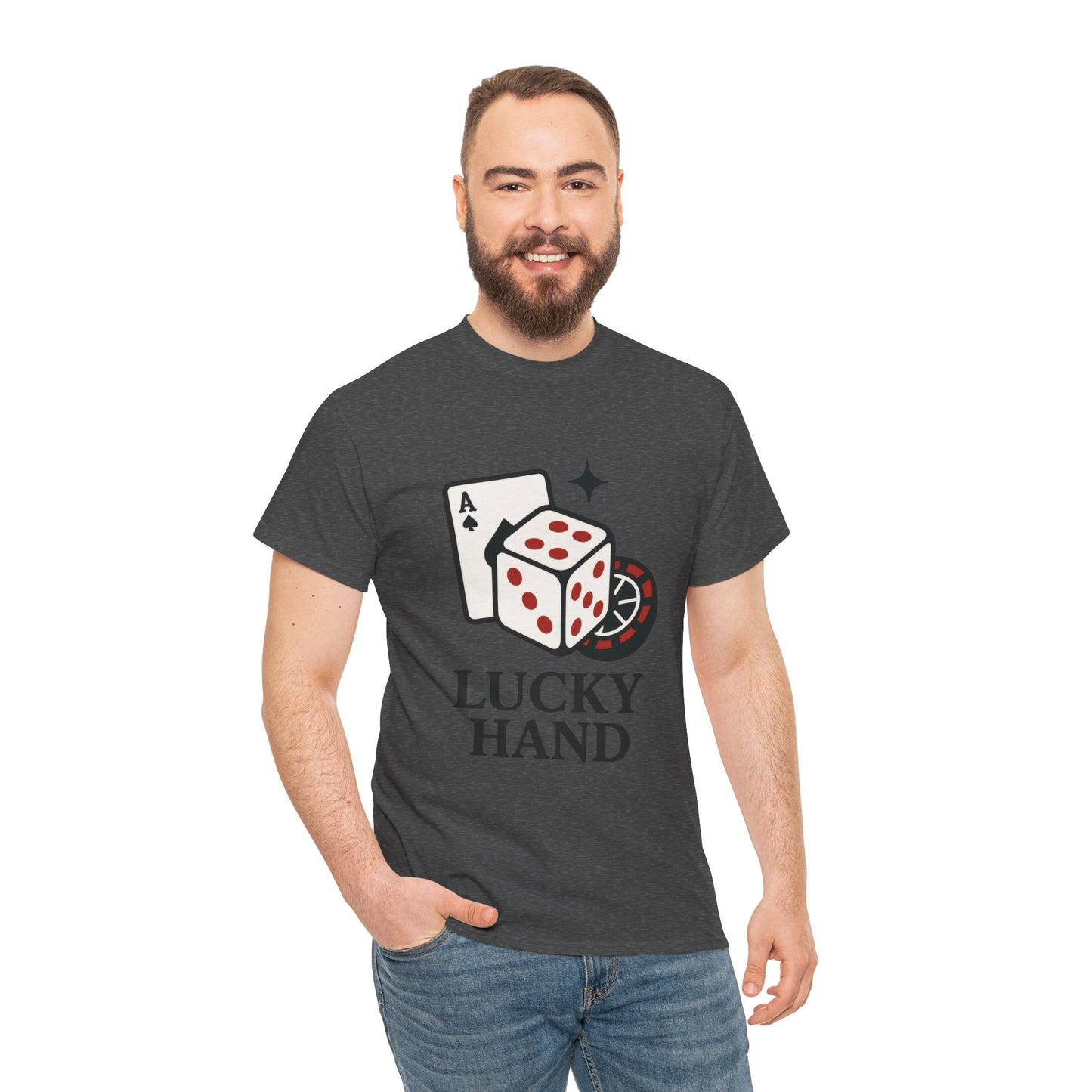 Lucky Hand Unisex Heavy Cotton Tee, Gambling Shirt, Casino Wear, Good Luck Gift, Poker T-Shirt, Casual Vintage Style