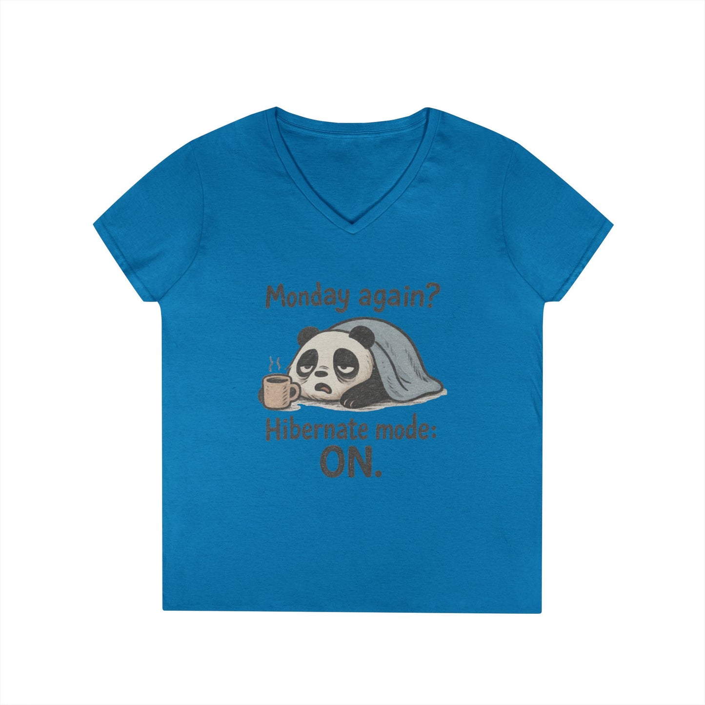 Panda V-Neck T-Shirt - Perfect for Lazy Days, Hibernation Mode, Casual Wear, Gift for Her, Weekend Comfort Clothing, Monday Syndrome