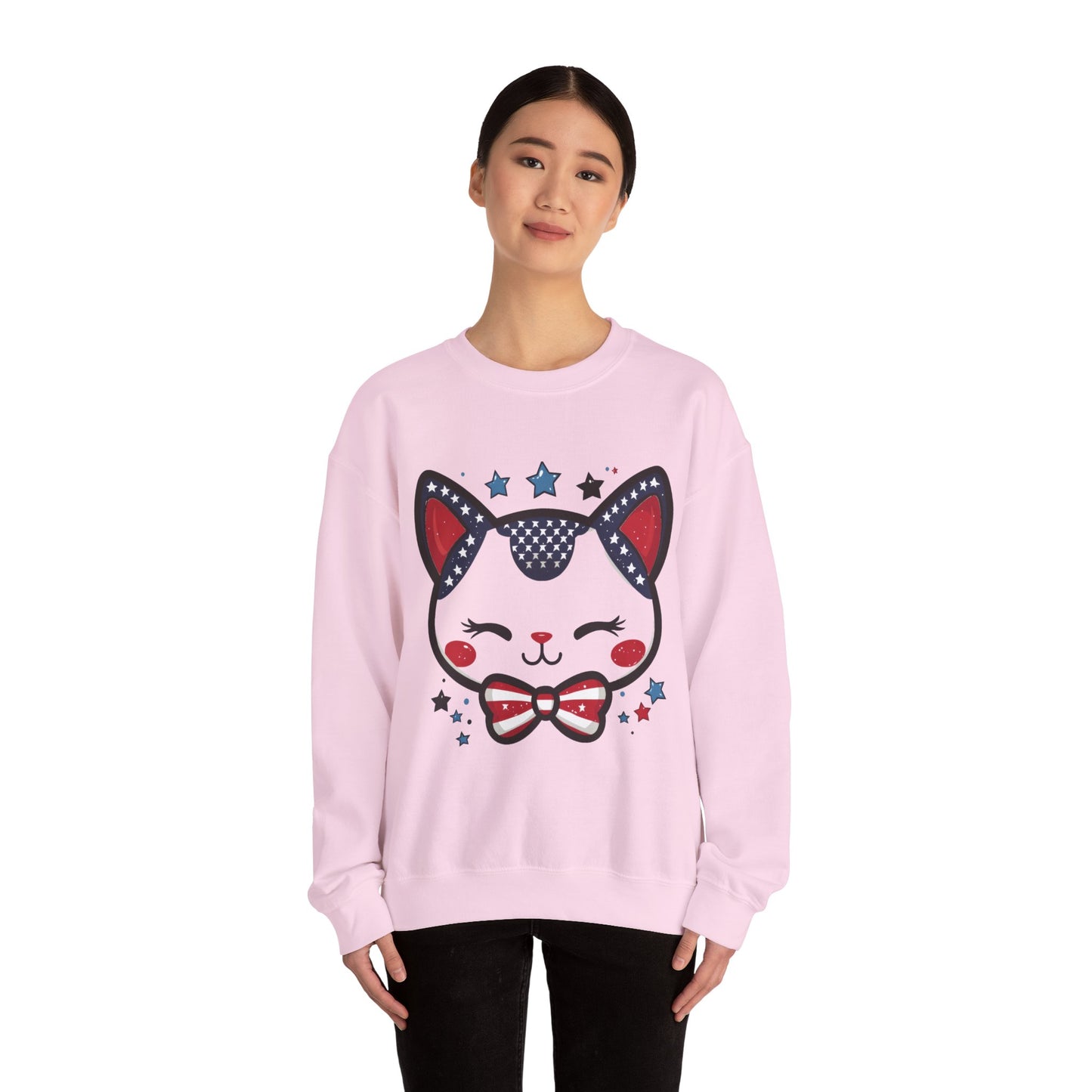 Cute Patriotic Cat Graphic Sweatshirt, Cozy Women's Crewneck, Cat Lover Gift, Fourth of July, Perfect for Holidays and Celebrations
