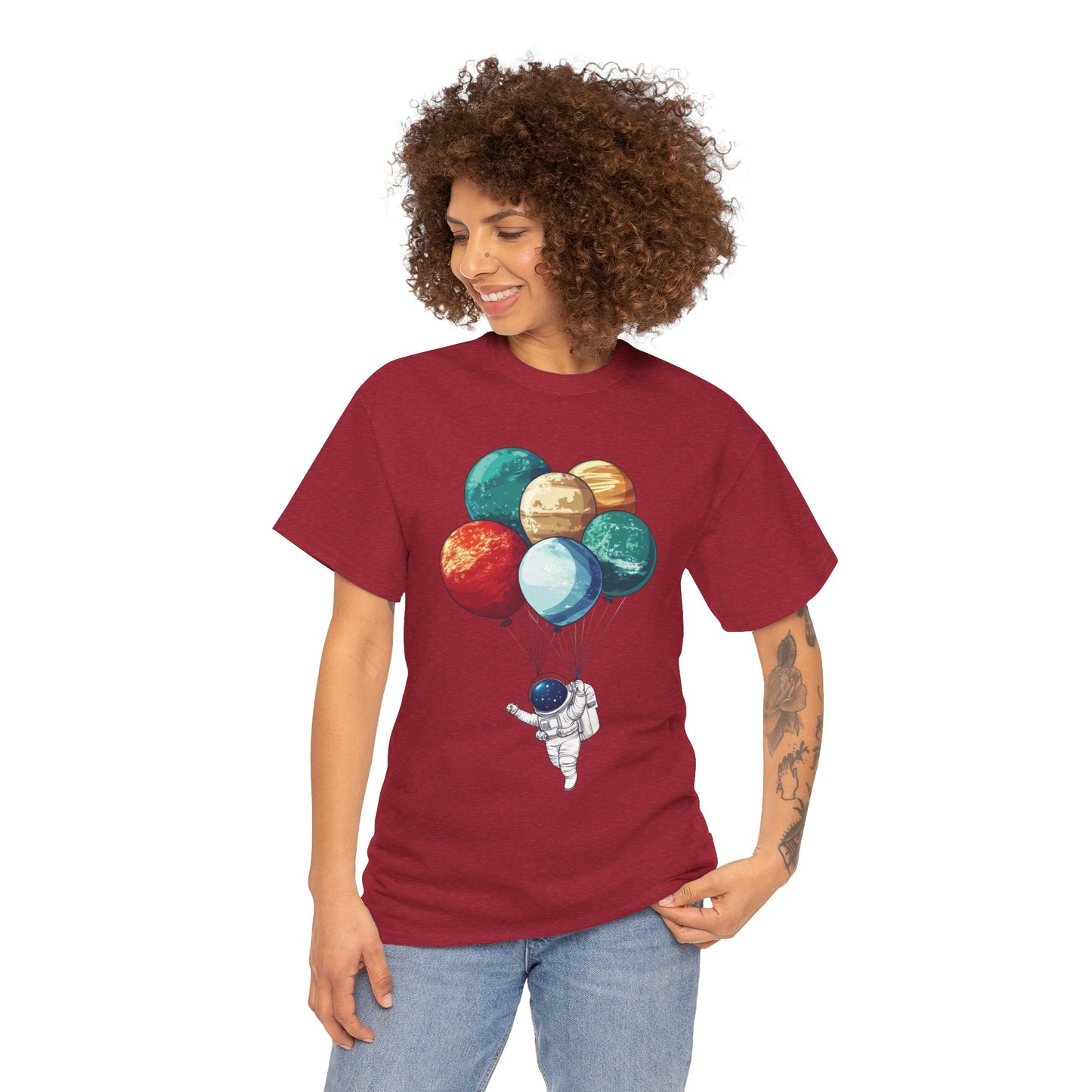 Astronaut with Planet Balloons T-Shirt, Space Lover Unisex Tee, Outer Space Graphic Shirt, Space Theme Shirt, Cosmic Adventure Top