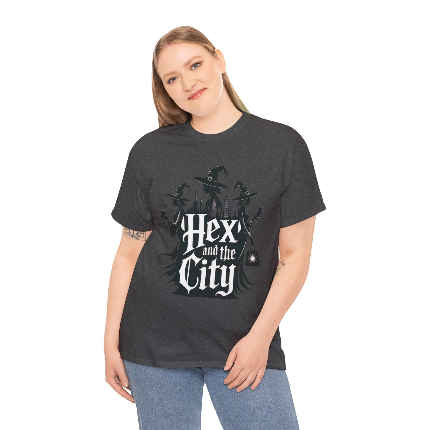 Women's Hex and the City Witch Shirt, Gothic Witches New York Skyline Halloween T-Shirt for Women