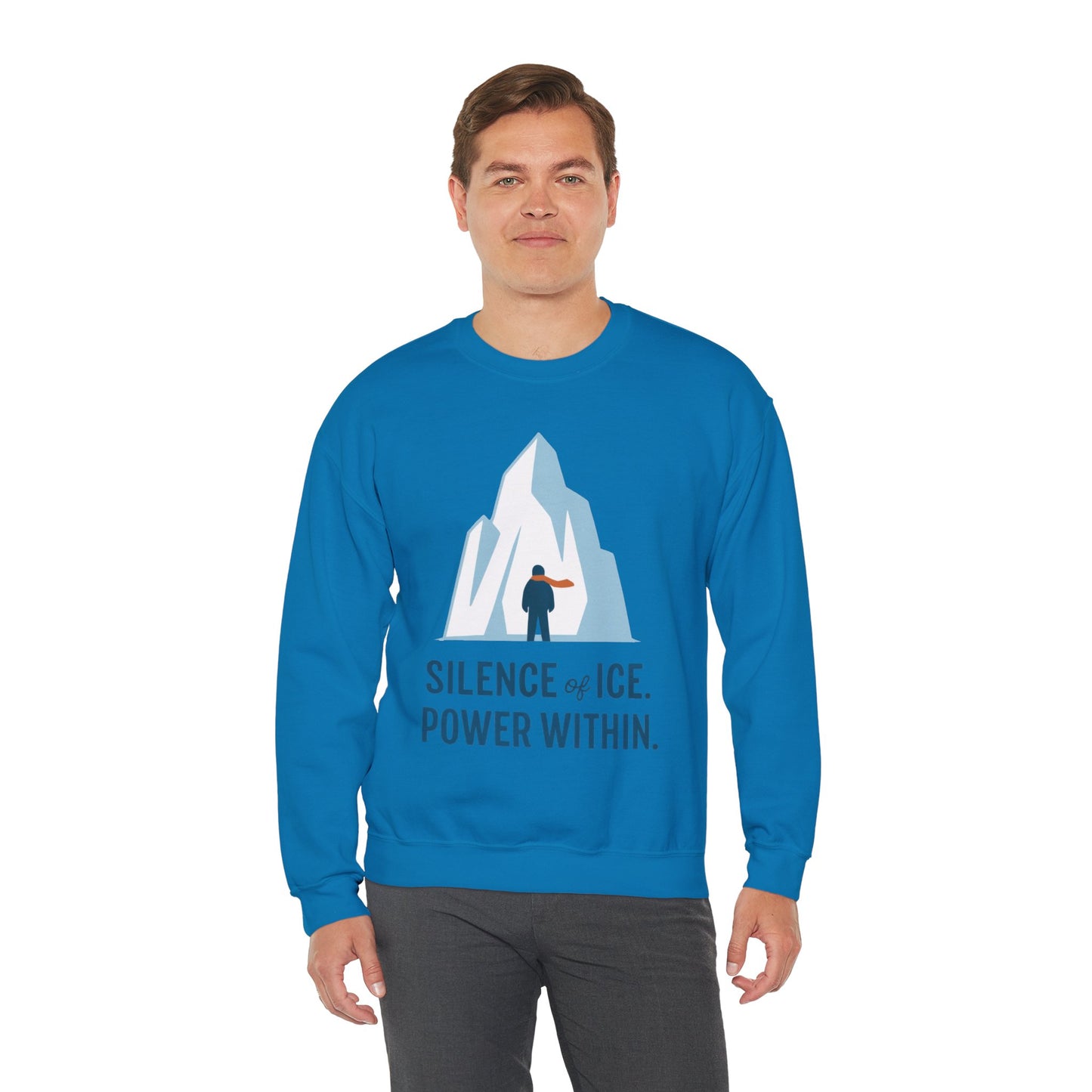 Men's Heavy Blend™ Crewneck Sweatshirt, Silence of Ice Power Within Sweatshirt, Nordic Iceberg Minimalist Pullover
