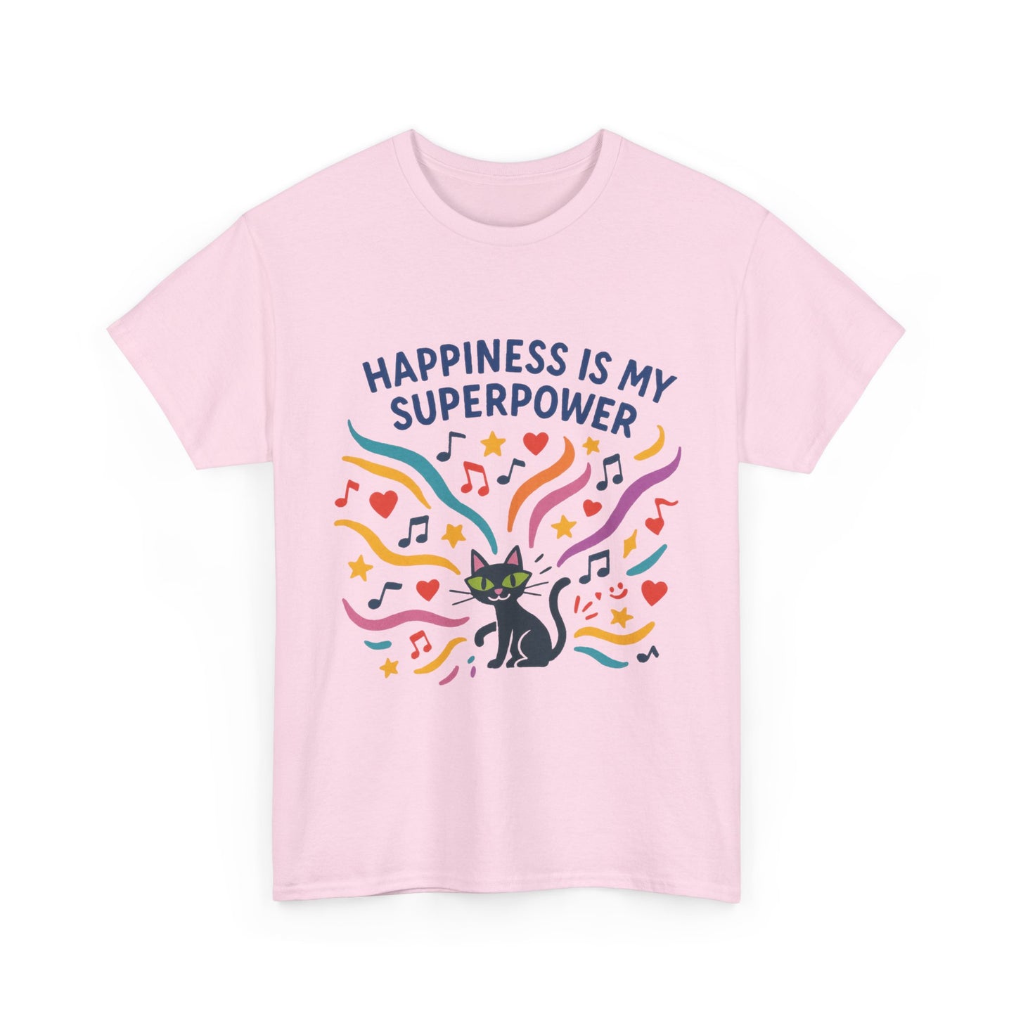 Happiness is My Superpower Tee - Fun Womens Cotton T-Shirt, Gift for Cat Lovers, Cute Pet Apparel, Everyday Wear, Positive Vibes