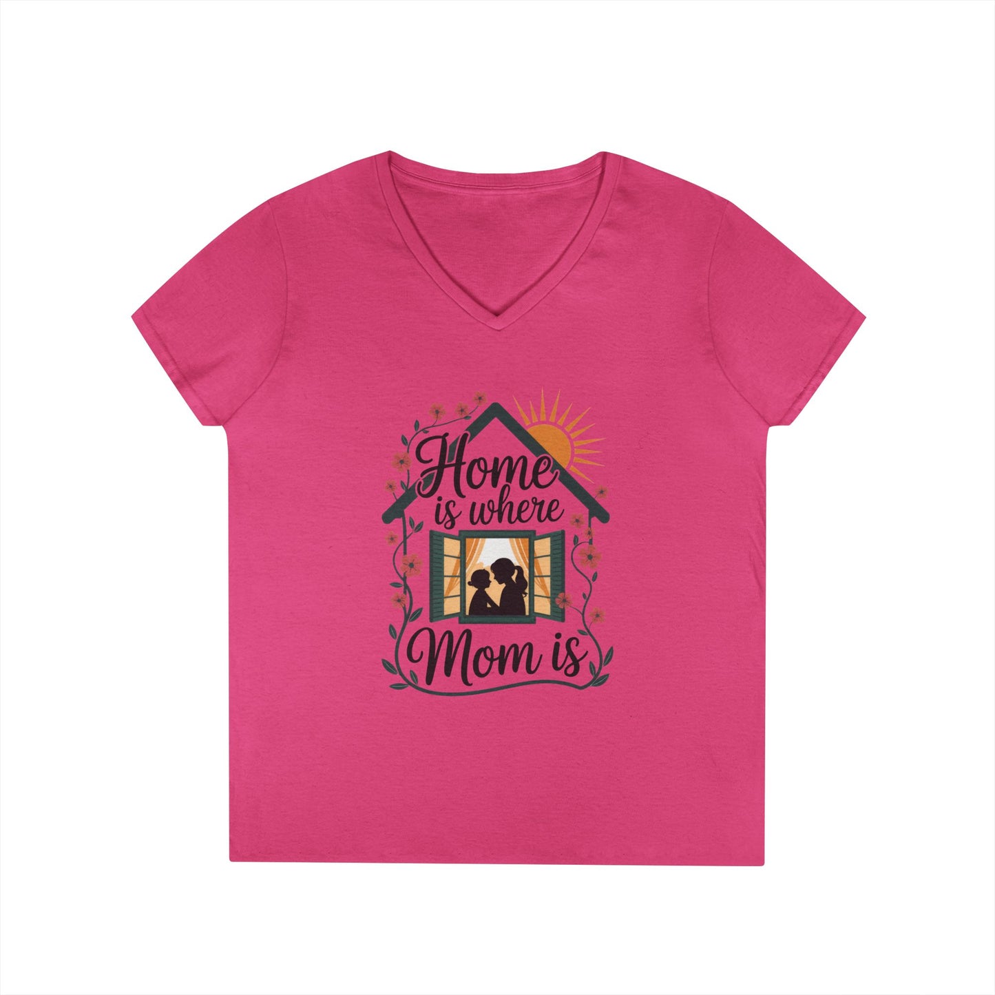 Home Is Where Mom Is V-Neck T-Shirt, Mother's Day Cotton Tee, Cute Family Gift for Mom, Sentimental Mom Shirt for Her, mother's day Gift
