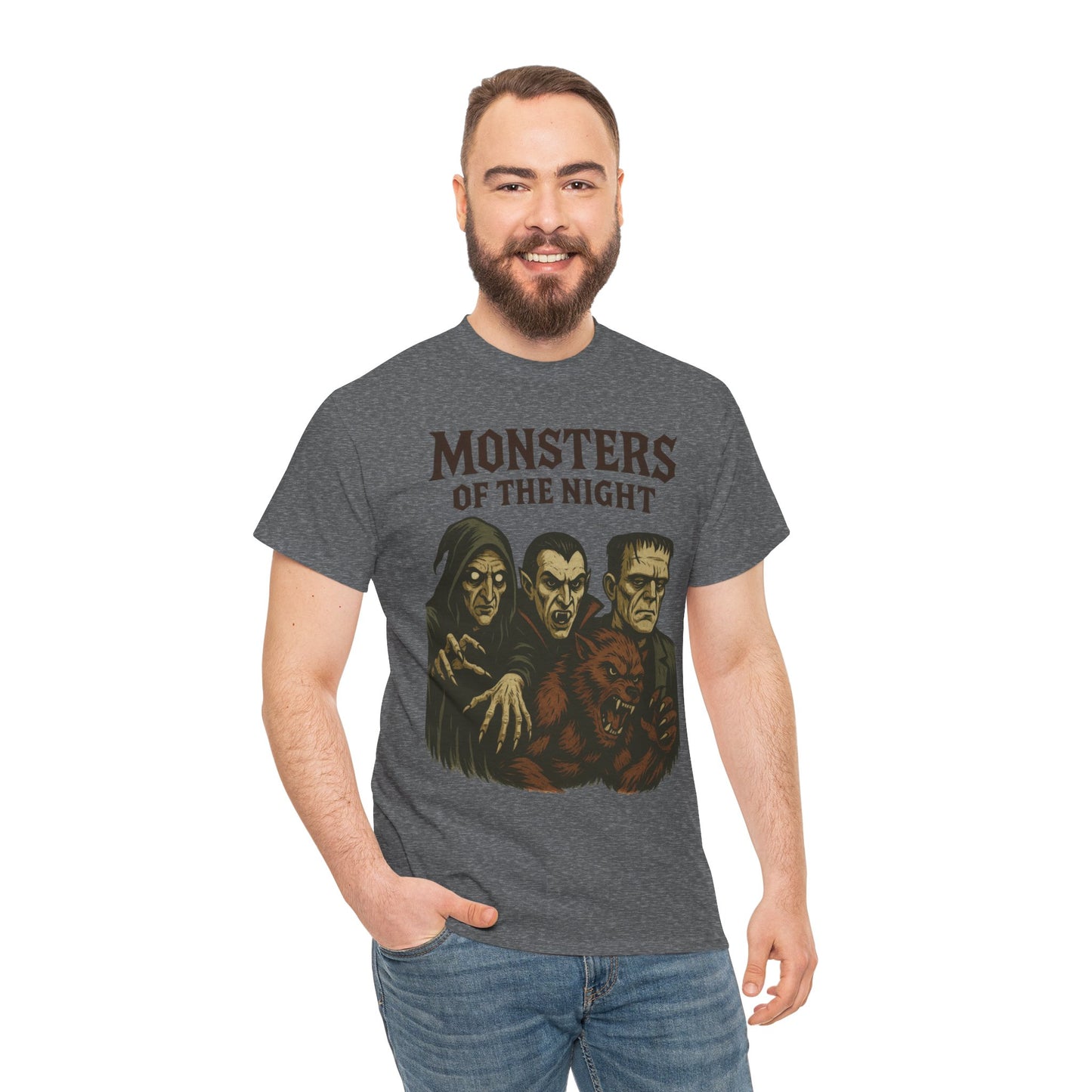Monsters of the Night Men's T-Shirt, Classic Horror Movie Monsters Graphic Tee, Halloween Shirt