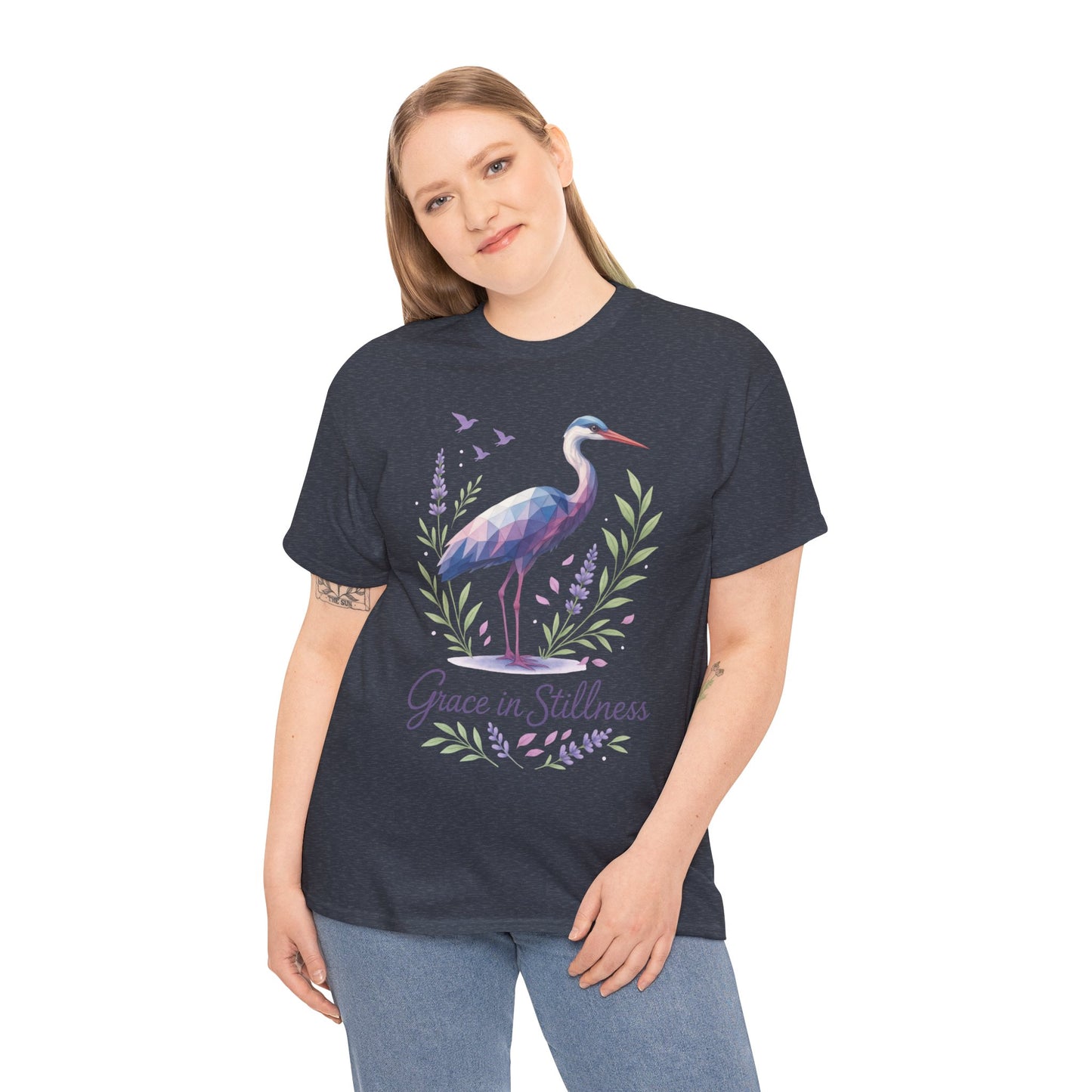 Polygonal Heron Graphic Shirt, Womens Artistic Bird Tee, Nature-Inspired Minimalist Design, Geometric Crane Tee, Bird Lovers Gift