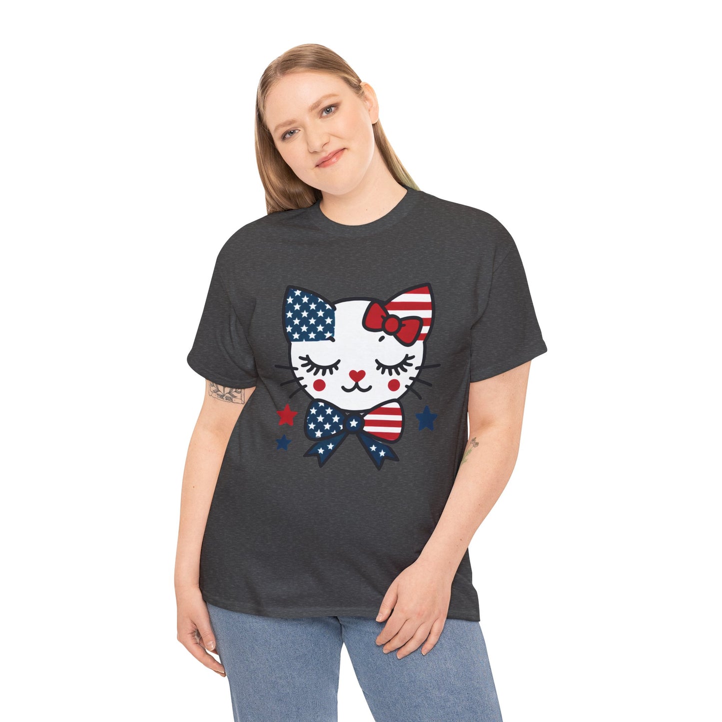 Patriotic Cat Women's Tee, Cute Cat Shirt, Women's T-Shirt, July 4th Outfit, Independence Day Gift, Animal Lover Apparel