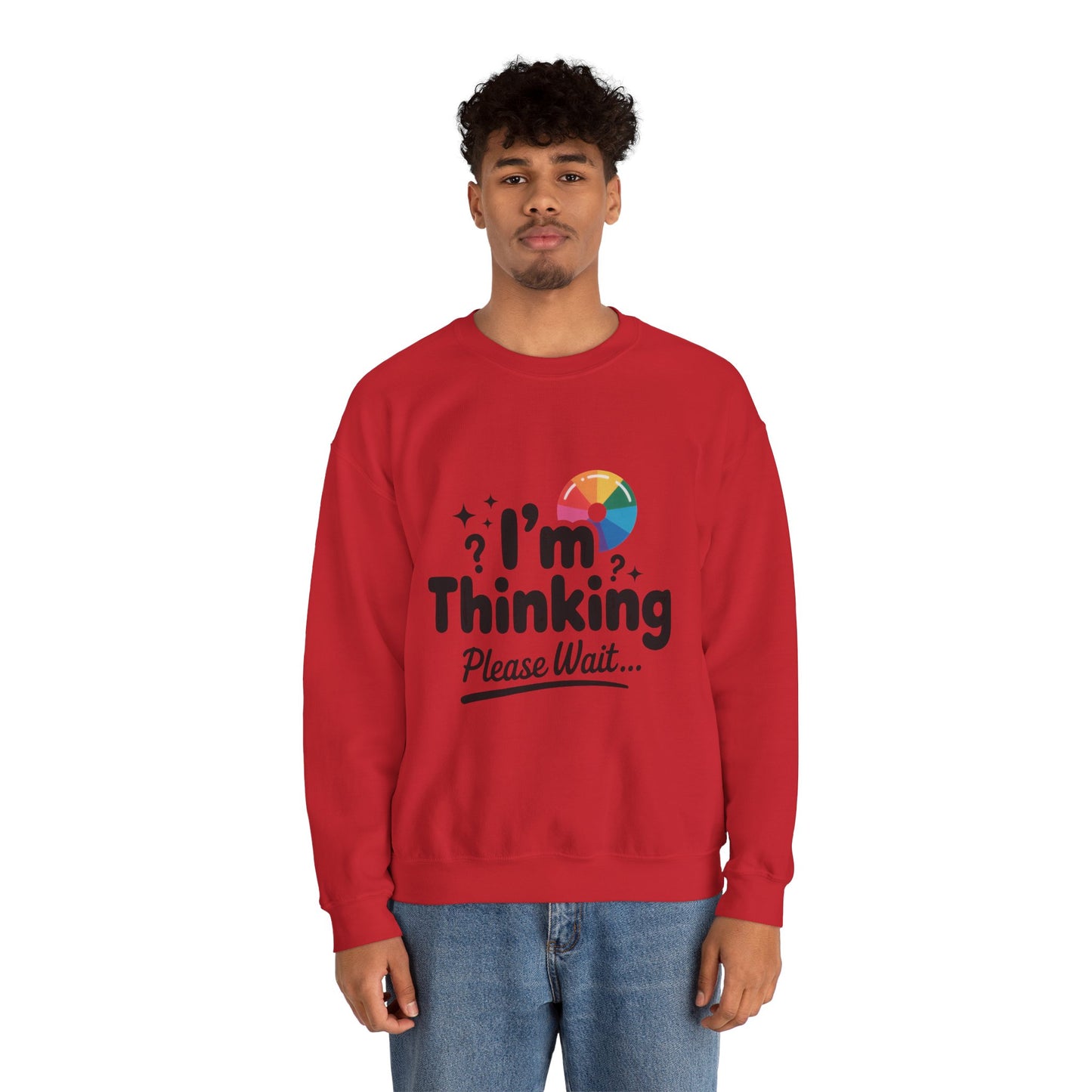 Funny - Im Thinking Please Wait - Mens Sweatshirt, Cute Geeky Gift for Introverts, Programmers, Designers, Humor Crewneck, Gift for Adults