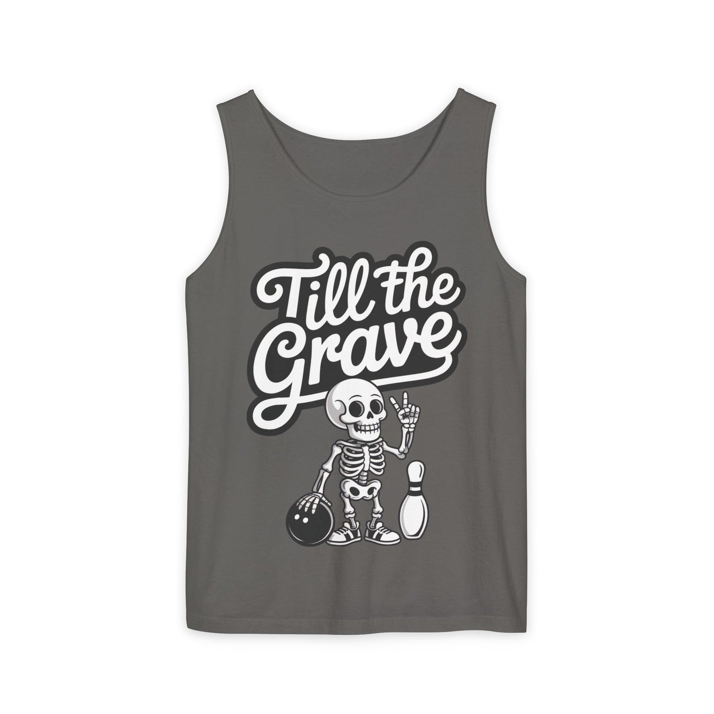 Funny Skeleton Bowling Tank Top, Halloween Apparel, Casual Summer Style, Cool Bowler Skull Workout Top, Strike Till the End