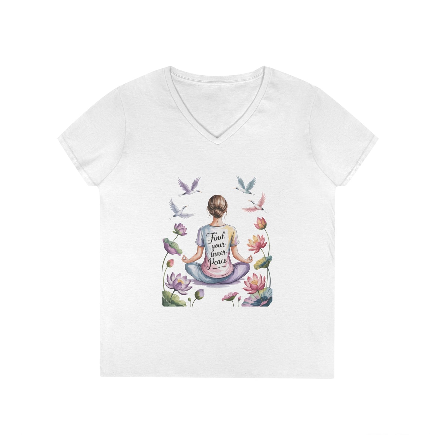 Mindful V-Neck T-Shirt, Inspirational Tee, Yoga Shirt, Self-Care Apparel, Gift for Her, Casual Wear, Find Your Inner Peace