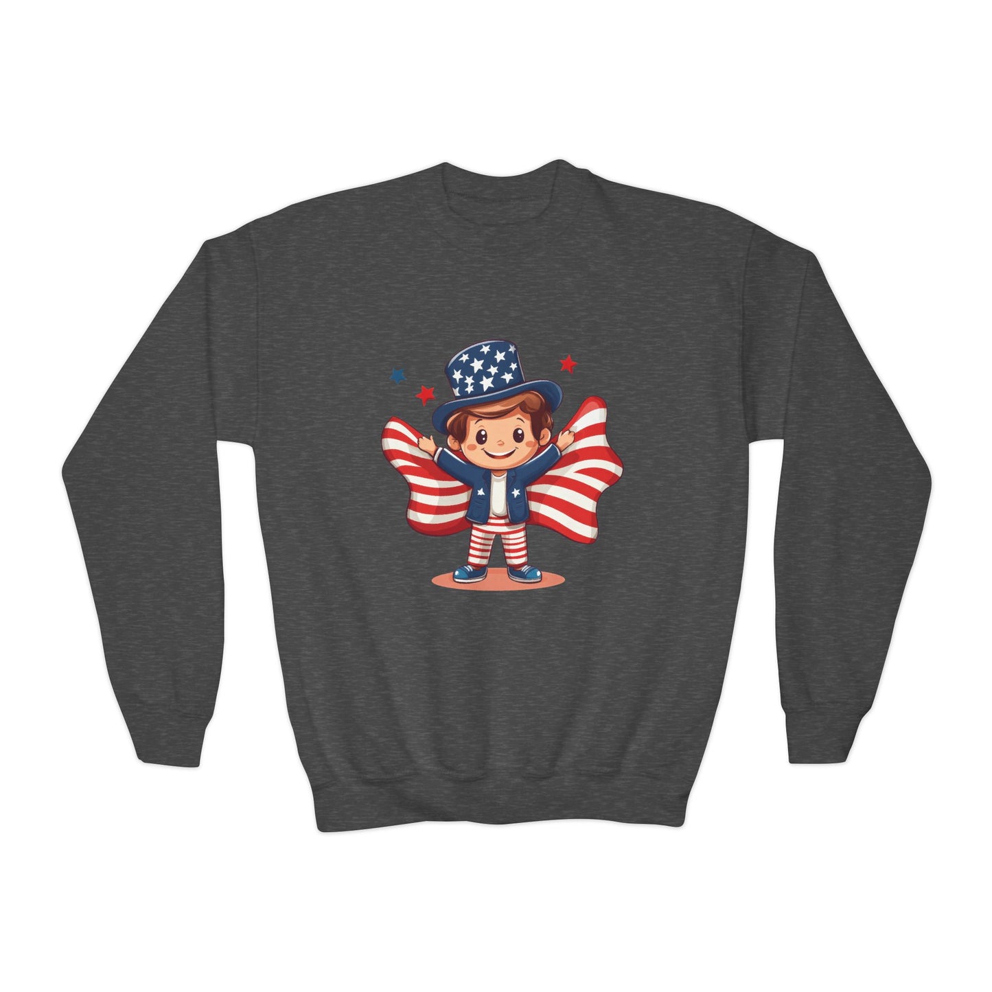 Patriotic Youth Crewneck Sweatshirt, Kids Flag Sweatshirt, July 4th Outfit, Independence Day Gear, Americana Sweatshirt, Holiday Clothing