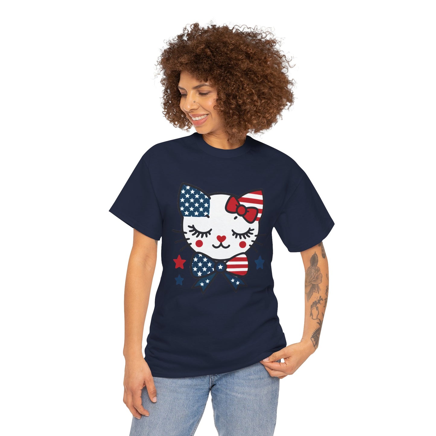 Patriotic Cat Women's Tee, Cute Cat Shirt, Women's T-Shirt, July 4th Outfit, Independence Day Gift, Animal Lover Apparel