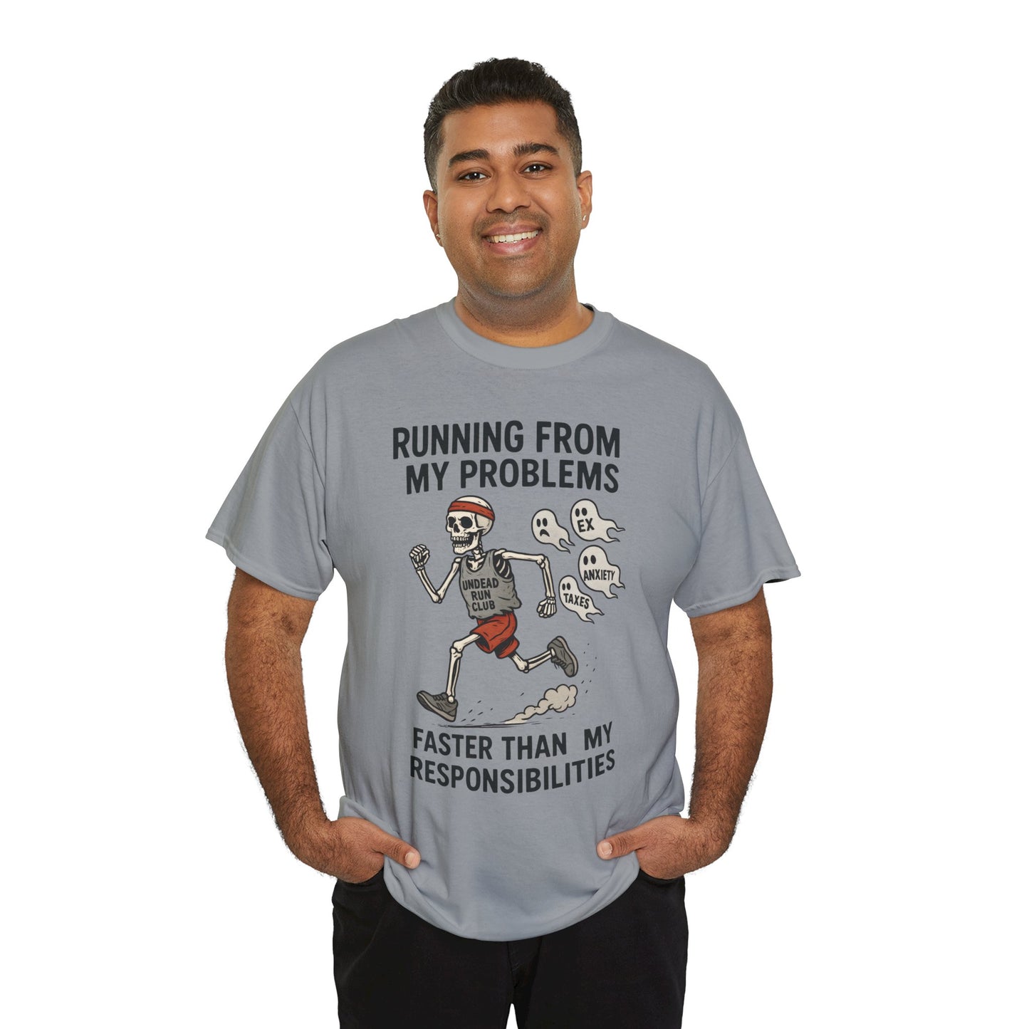 Skeleton Runner Tee for Men, Undead Jogging Club Shirt, Halloween T-Shirt, Gift for Runners, Anxiety Humor Gift
