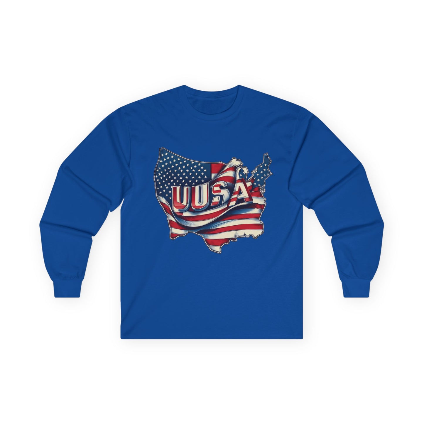 Patriotic Long Sleeve Tee, USA Flag Design, Unisex Cotton Shirt, Perfect for Independence Day, Gifts for Americans, Casual Wear