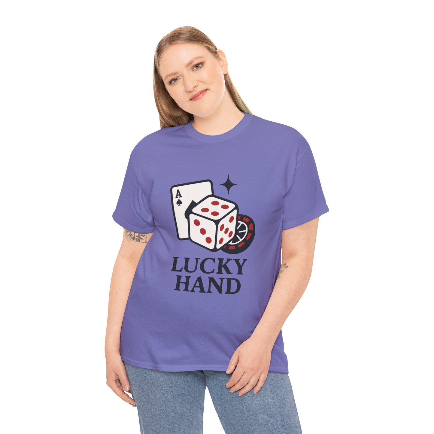Lucky Hand Unisex Heavy Cotton Tee, Gambling Shirt, Casino Wear, Good Luck Gift, Poker T-Shirt, Casual Vintage Style