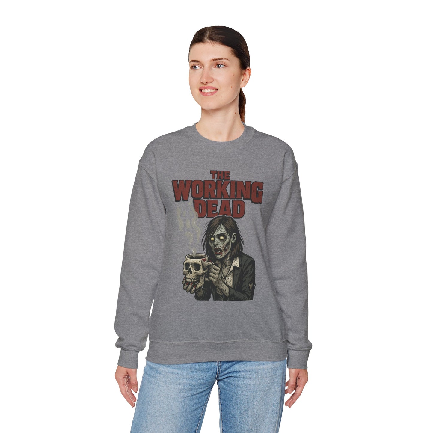 The Working Dead Women's Zombie Sweatshirt, Halloween Zombie Top, Work Humor Sweatshirt, Women's Heavy Blend™ Crewneck Sweatshirt