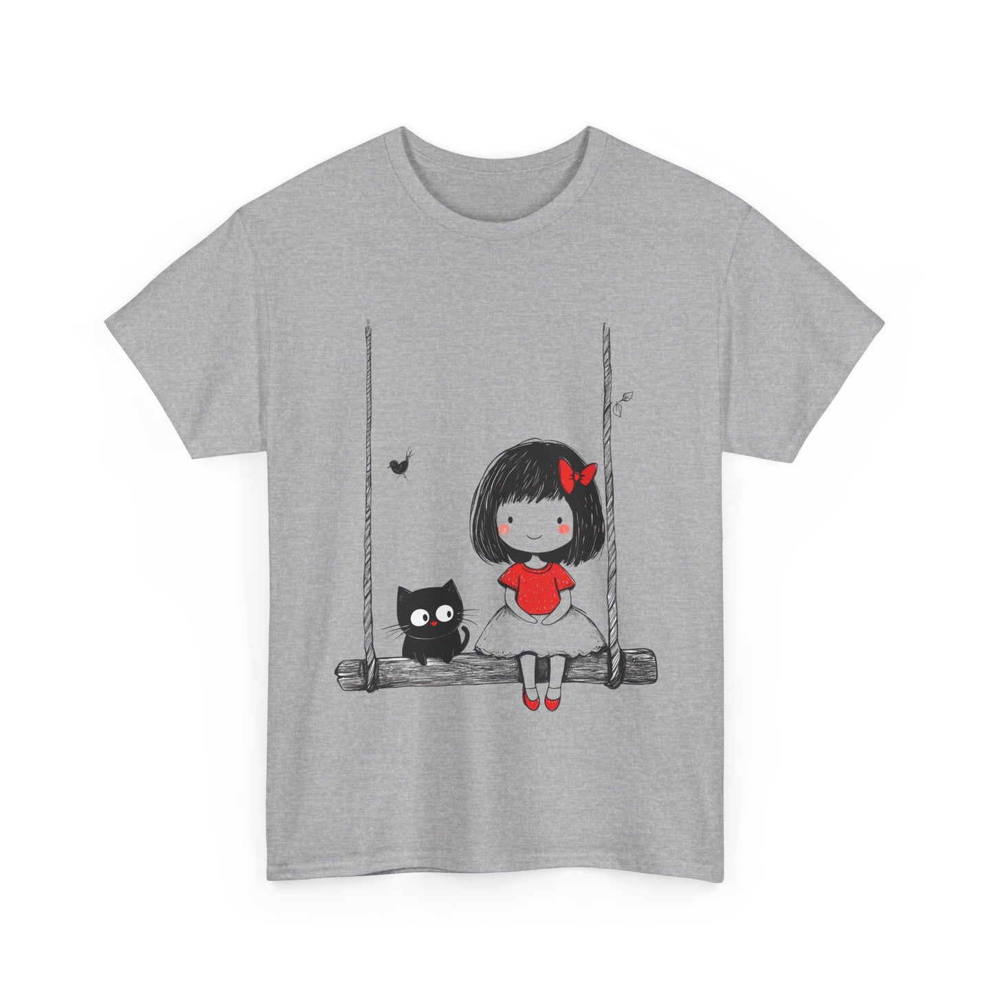 Cute Cat & Girl Graphic Tee, Playful Gift for Cat Lovers, Cat and Girl Design, Gift for Cat Owners, Women's Cotton T-Shirt