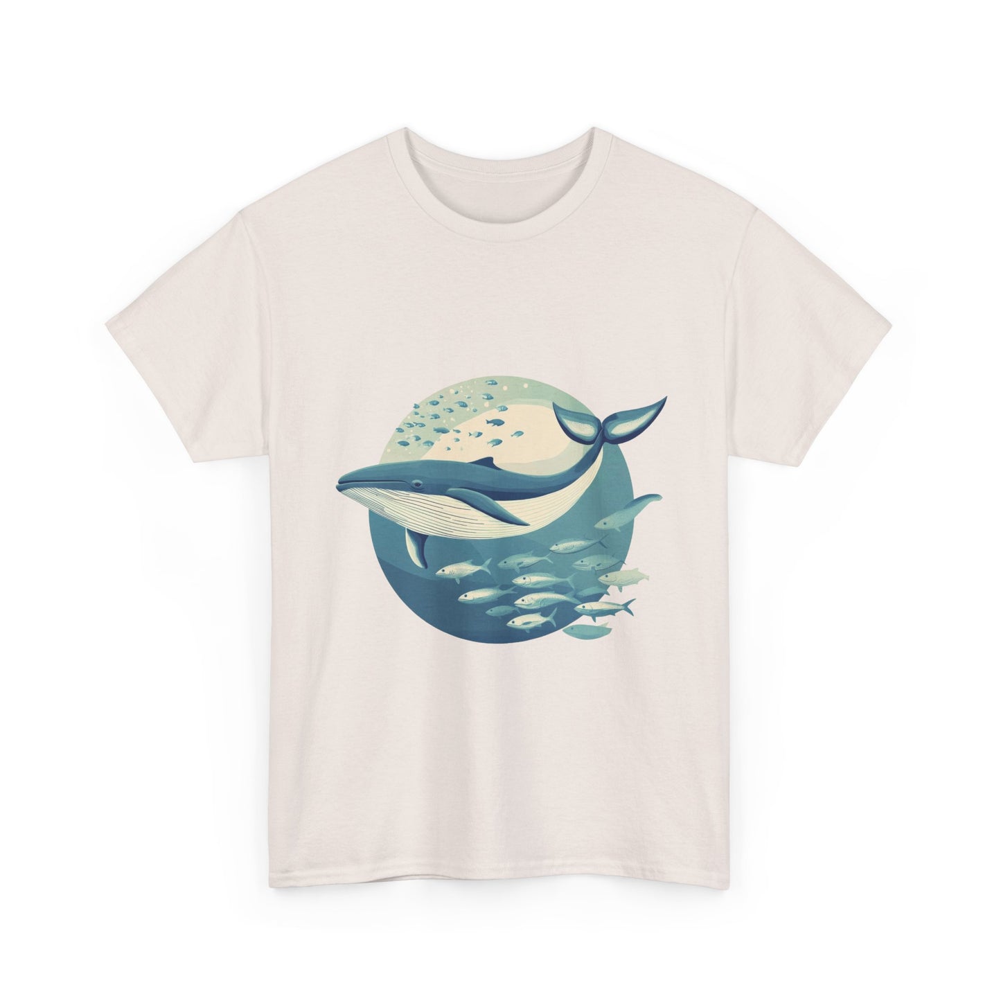 Whale and Fish Unisex Heavy Cotton Tee, Ocean Lover Shirt, Nature Tee, Sea Creature Gift, Casual Summer Top, Ocean Whale Graphic Tee