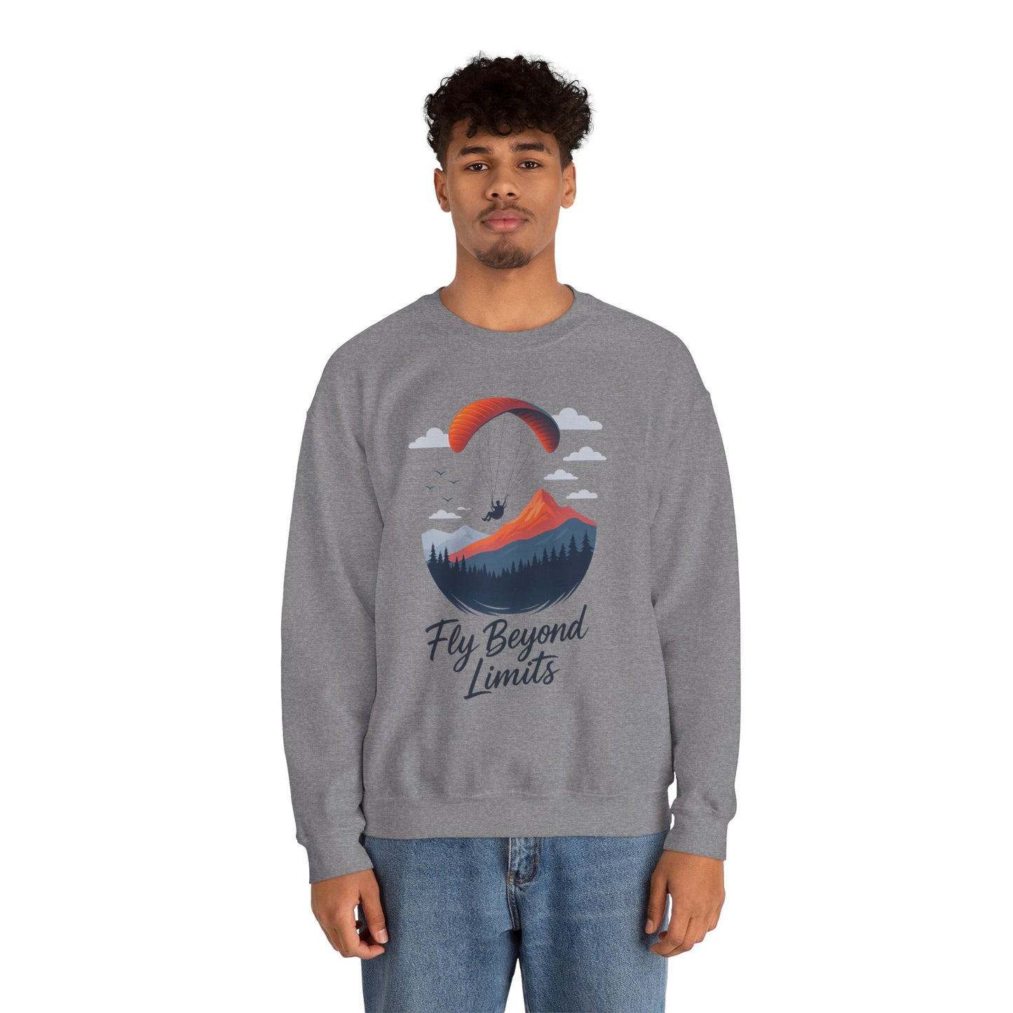 Adventure Inspiration Crewneck Sweatshirt - Fly Beyond Limits, Cozy Outdoor Outfit, Gift for Adventurers, Travel, Motivation Apparel