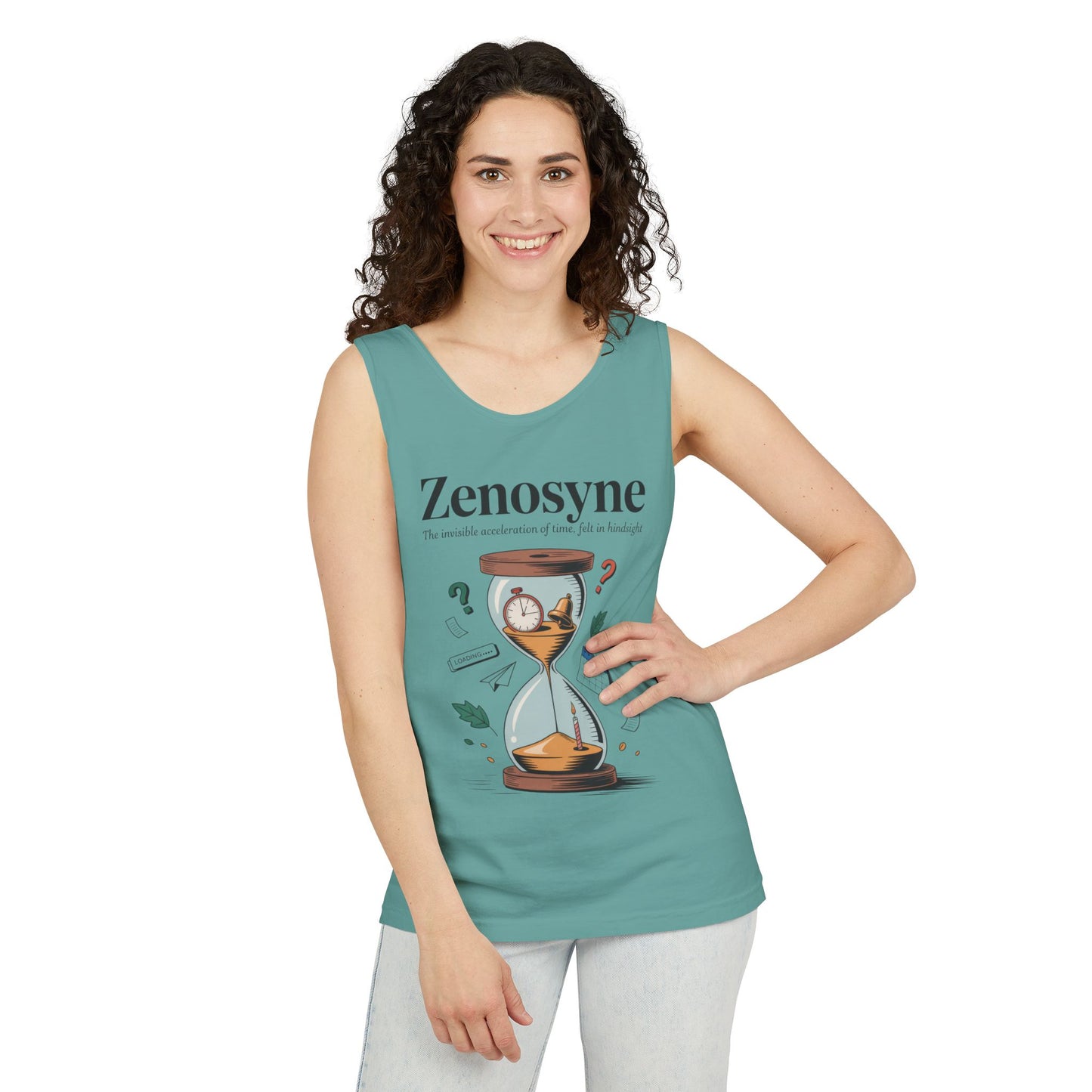 Zenosyne Tank Top, Unisex Garment-Dyed Tee, Time Awareness Gift, Casual Summer Wear, Philosophy Shirt, Unique Everyday Apparel