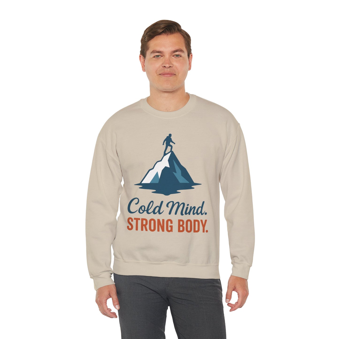 Men's Heavy Blend™ Crewneck Sweatshirt, Cold Mind Strong Body Sweatshirt, Nordic Mountain Minimalist Pullover