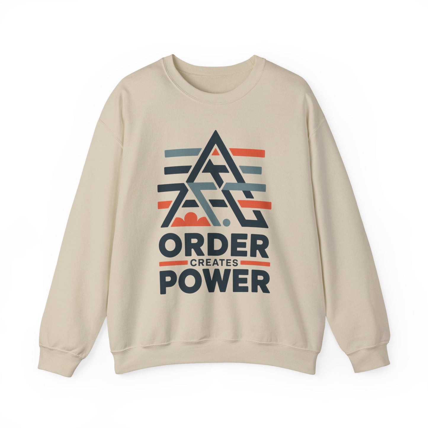 Men's Sweatshirt Order Creates Power, Minimal Geometric Motivational Graphic Pullover, Heavy Blend™ Crewneck Sweatshirt