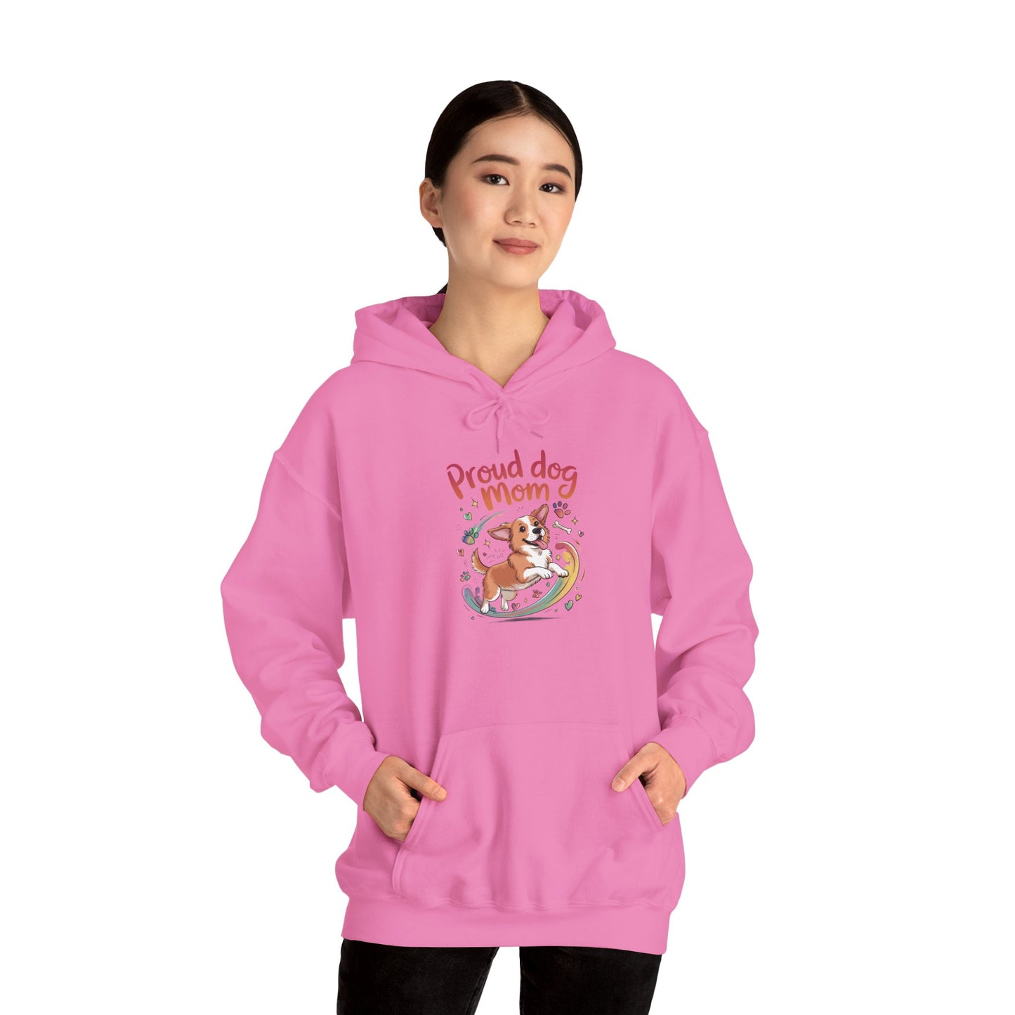 Proud Dog Mom Hoodie, Gift for Dog Owners, Dog Lover Apparel, Mother's Day Gift, Unisex Hooded Sweatshirt, Corgi Rainbow Print