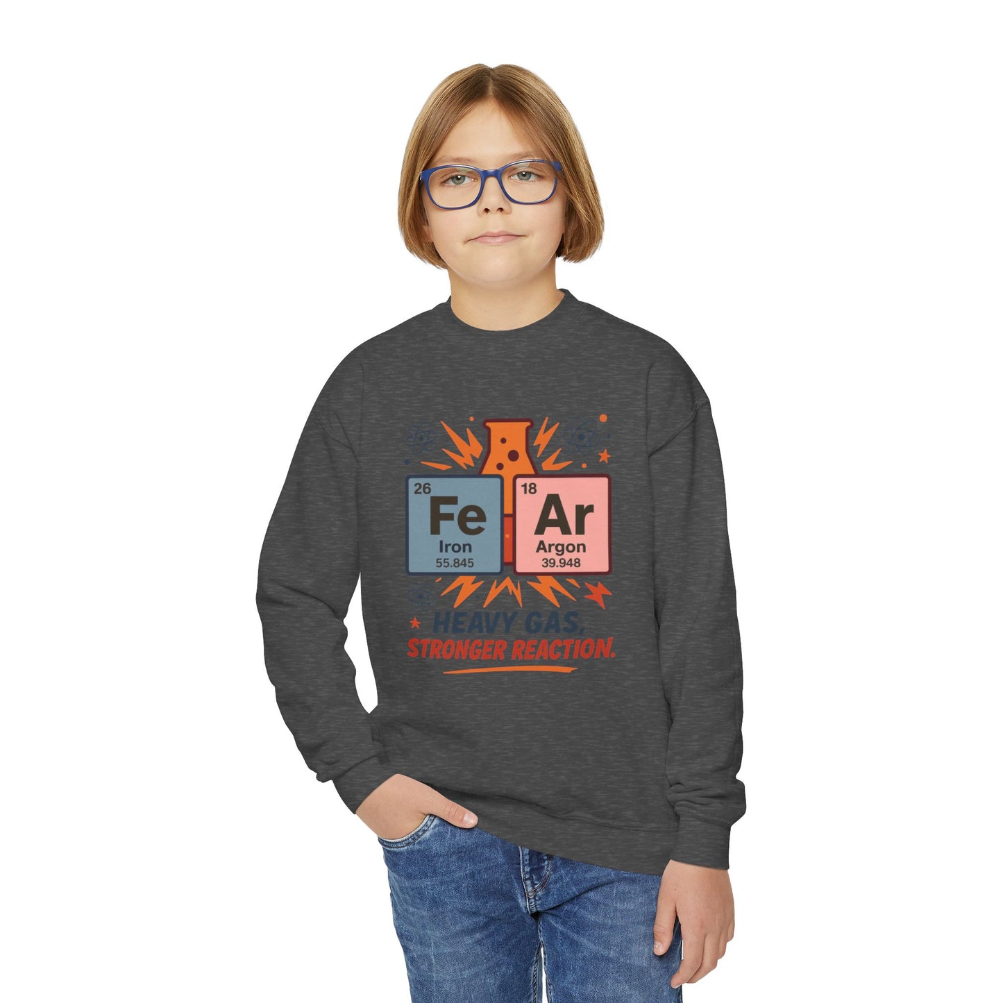 Youth Science Sweatshirt for Kids, Funny Chemistry Gift, Heavy Gas Reaction Crewneck, Science Class Apparel, Educational Sweater
