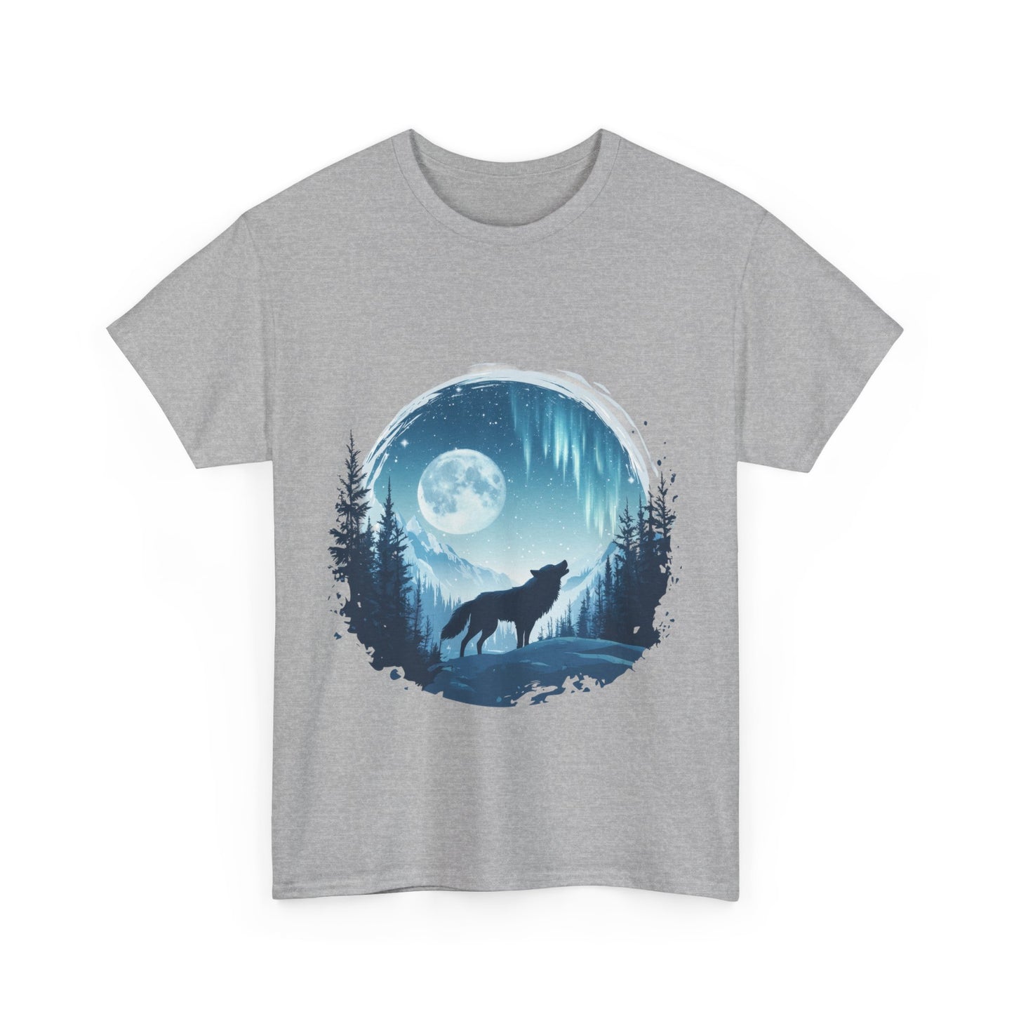Howling Wolf Under Moonlight Men's T-Shirt, Full Moon Forest Scene Tee, Nature Lover Gift, Outdoor Adventure Clothing