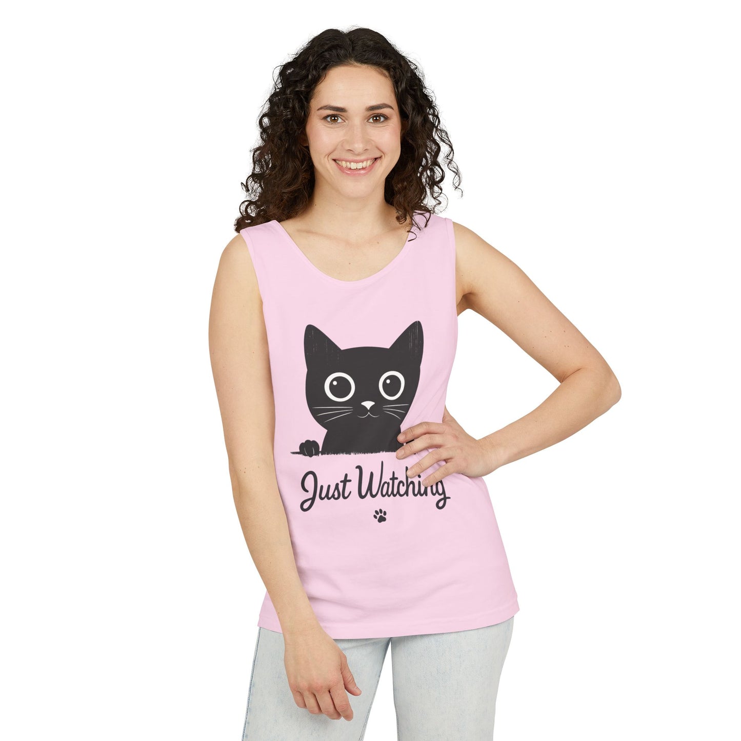 Just Watching Cat Womens Tank Top - Cute Black Kitty Sleeveless Shirt - Funny Summer Cat Lover Gift, Summer Beach Wear, Pet Themed Apparel