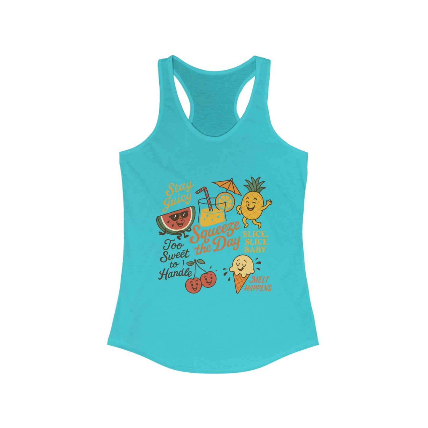 Cute Fruit Pun Tank Top for Women, Summer Graphic Tee, Kawaii Watermelon Pineapple Ice Cream Design, Stay Juicy Top, Beach Day, Vacation...