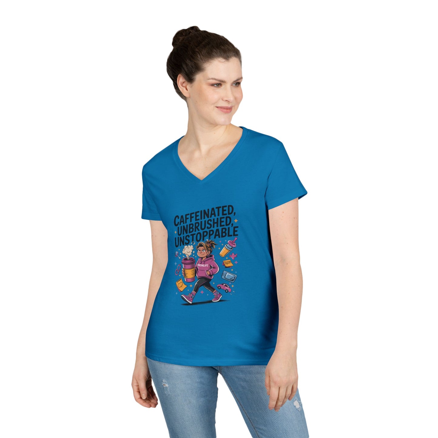 Caffeinated V-Neck Tee, Coffee Lover Shirt, Gift for Moms, Motivation T-Shirt, Mother's Day Gift for Tired Moms, Mother's Day Gift