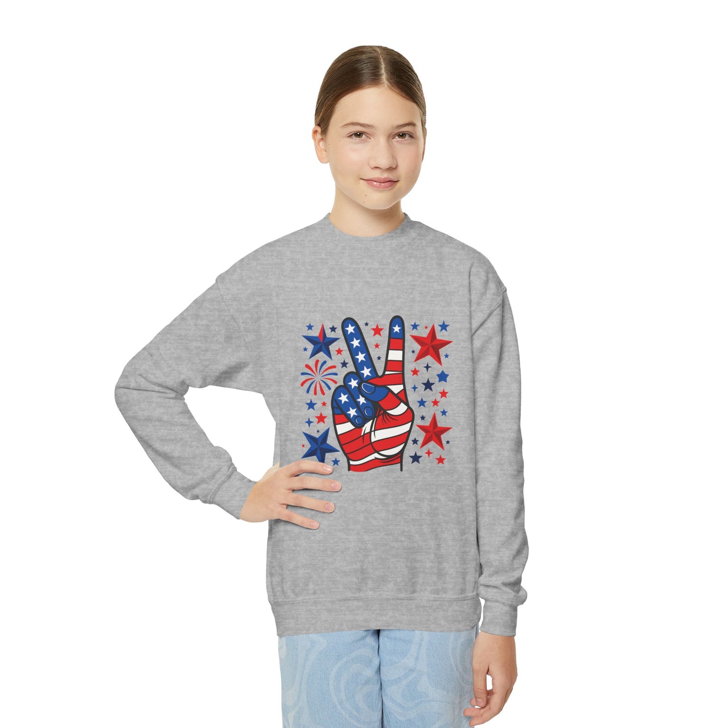 Patriotic Youth Crewneck Sweatshirt - Perfect for Independence Day, Camp, Summer Celebrations, School Spirit, and Everyday Comfort