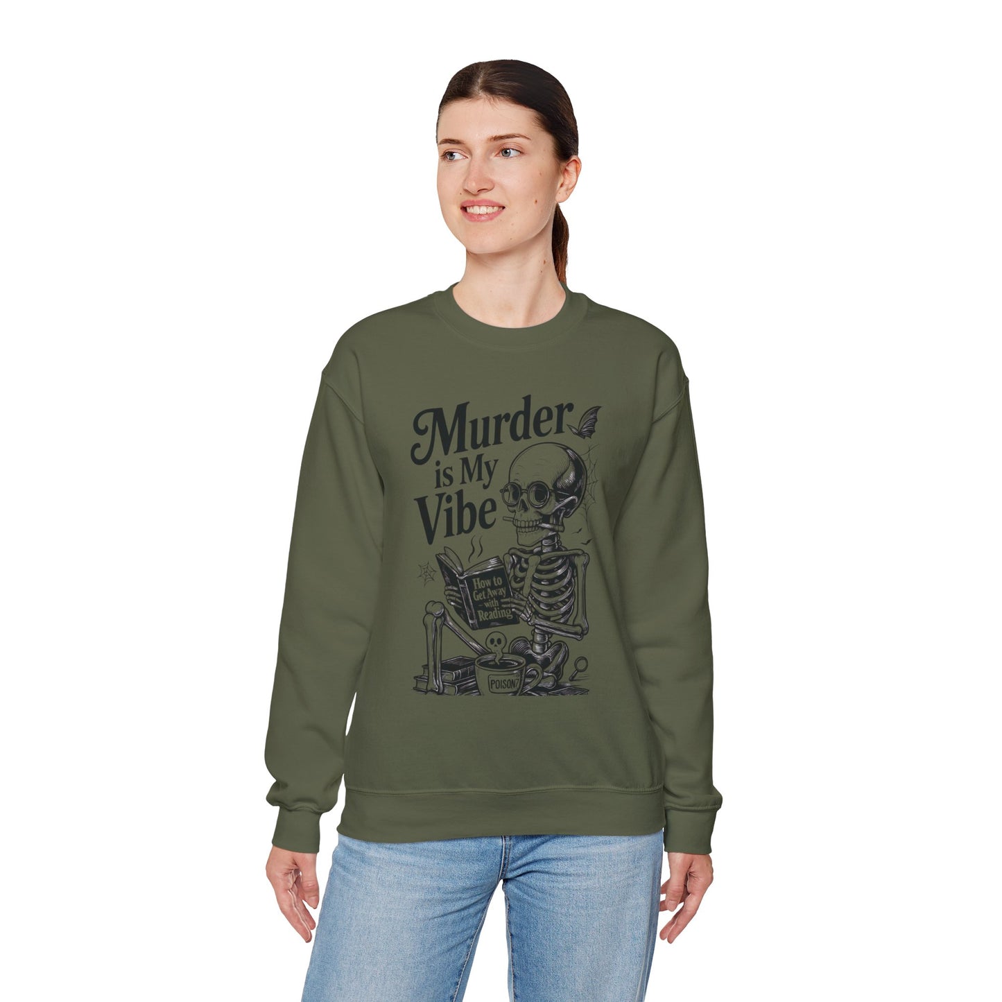Womens Murder is My Vibe Crewneck Sweatshirt, Cozy Gift for Halloween, Unique Sweatshirt, Skull Graphic, Fall Fashion, Unisex Pullover
