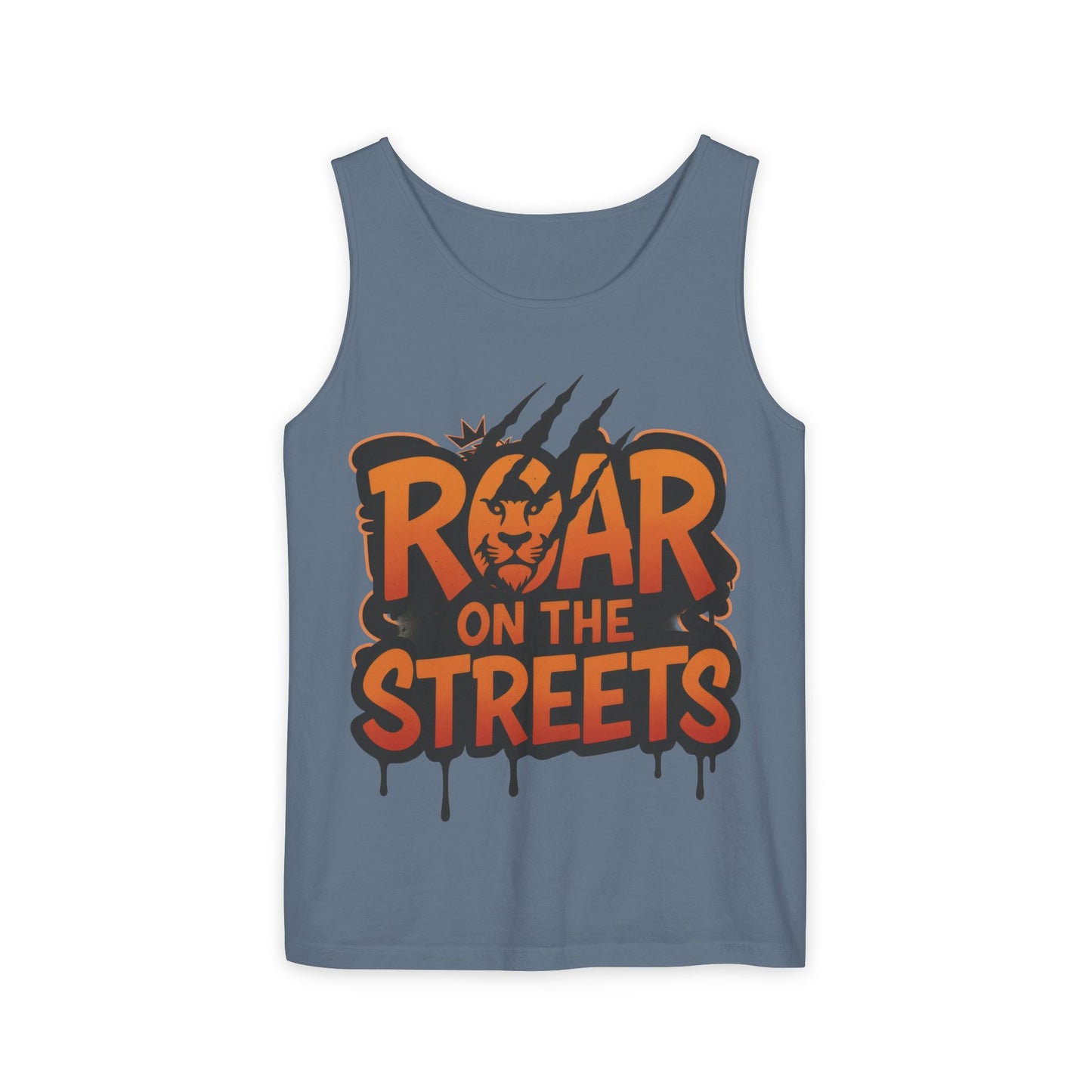 Mens Garment-Dyed Tank Top, Roar on the Streets Lion Graphic Mens Tank Top