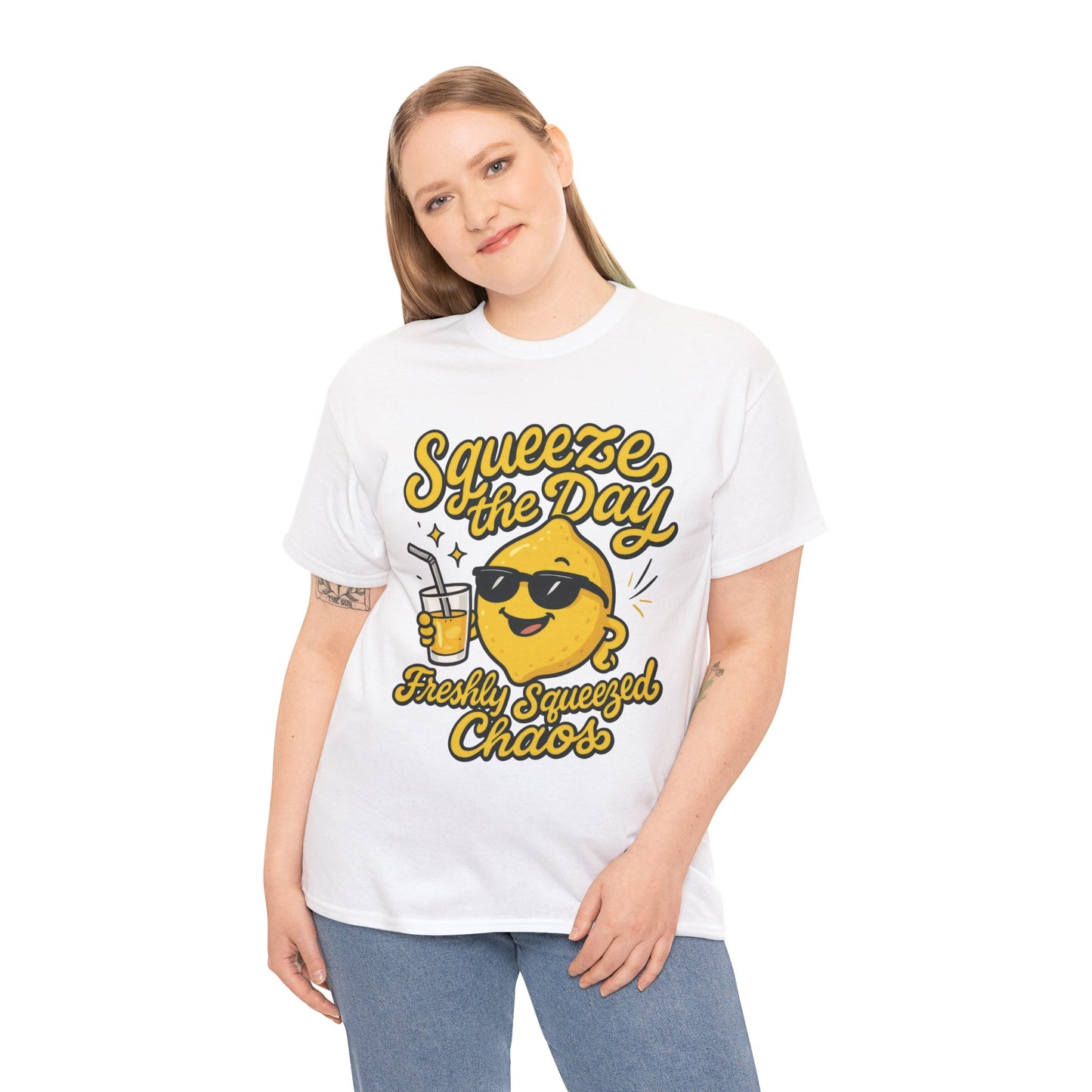 Funny Lemon Shirt for Women - Squeeze The Day Freshly Squeezed Chaos Tee - Cute Positive Citrus Graphic Tee, Fun Summer Tee for Beach Vibes