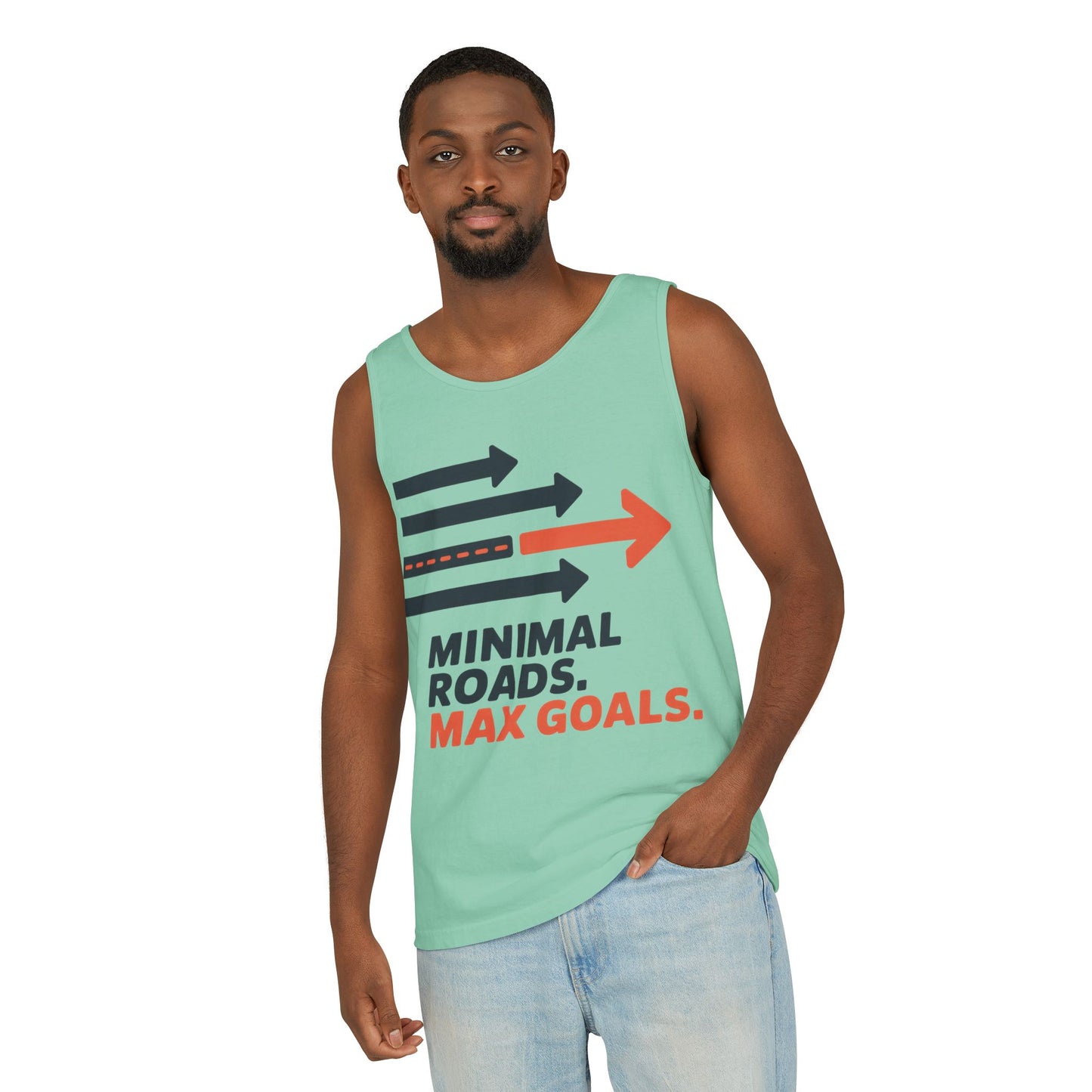 Mens Garment-Dyed Tank Top, Minimal Roads Max Goals Motivational Mens Tank Top