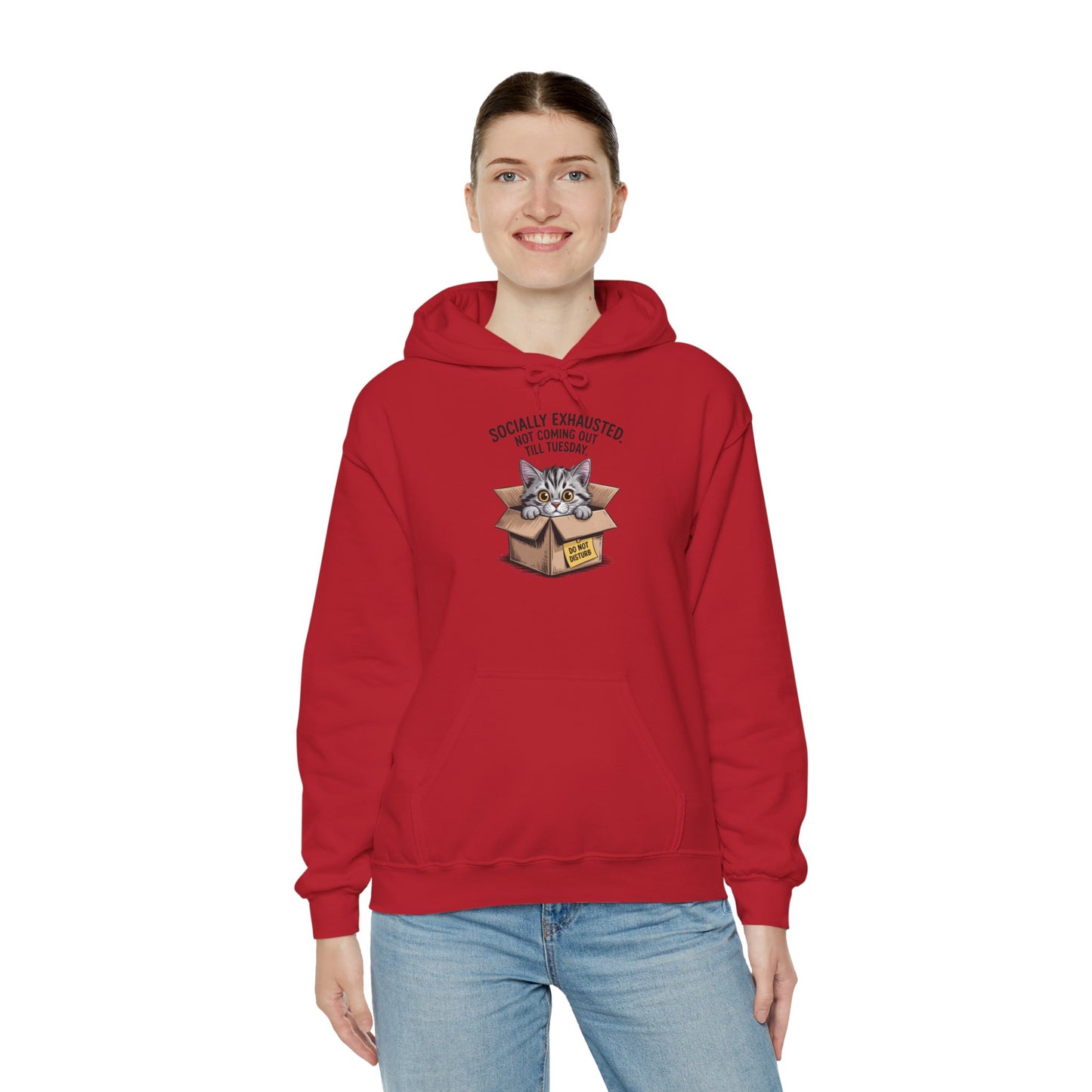 Socially Exhausted Cat Hoodie - Cozy Sweatshirt for Cat Lovers, Funny Gift, Casual Wear, Unique Animal Apparel, Perfect for Relaxing Days