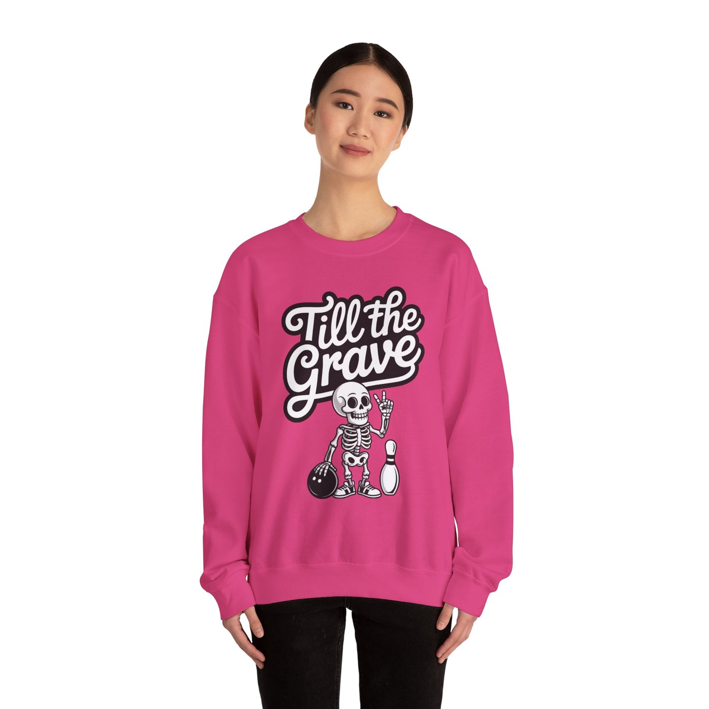 Funny Skeleton Bowling Sweatshirt, Womens Crewneck, Halloween Gift, Casual Wear, Till the Grave Sweatshirt, Bowling Lover Apparel