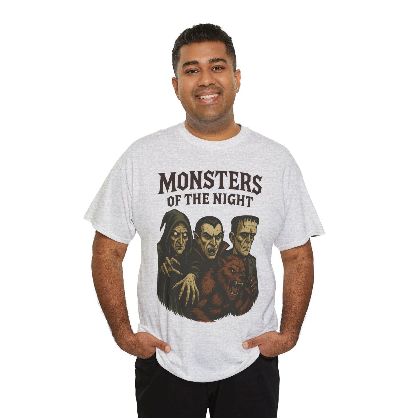 Monsters of the Night Men's T-Shirt, Classic Horror Movie Monsters Graphic Tee, Halloween Shirt